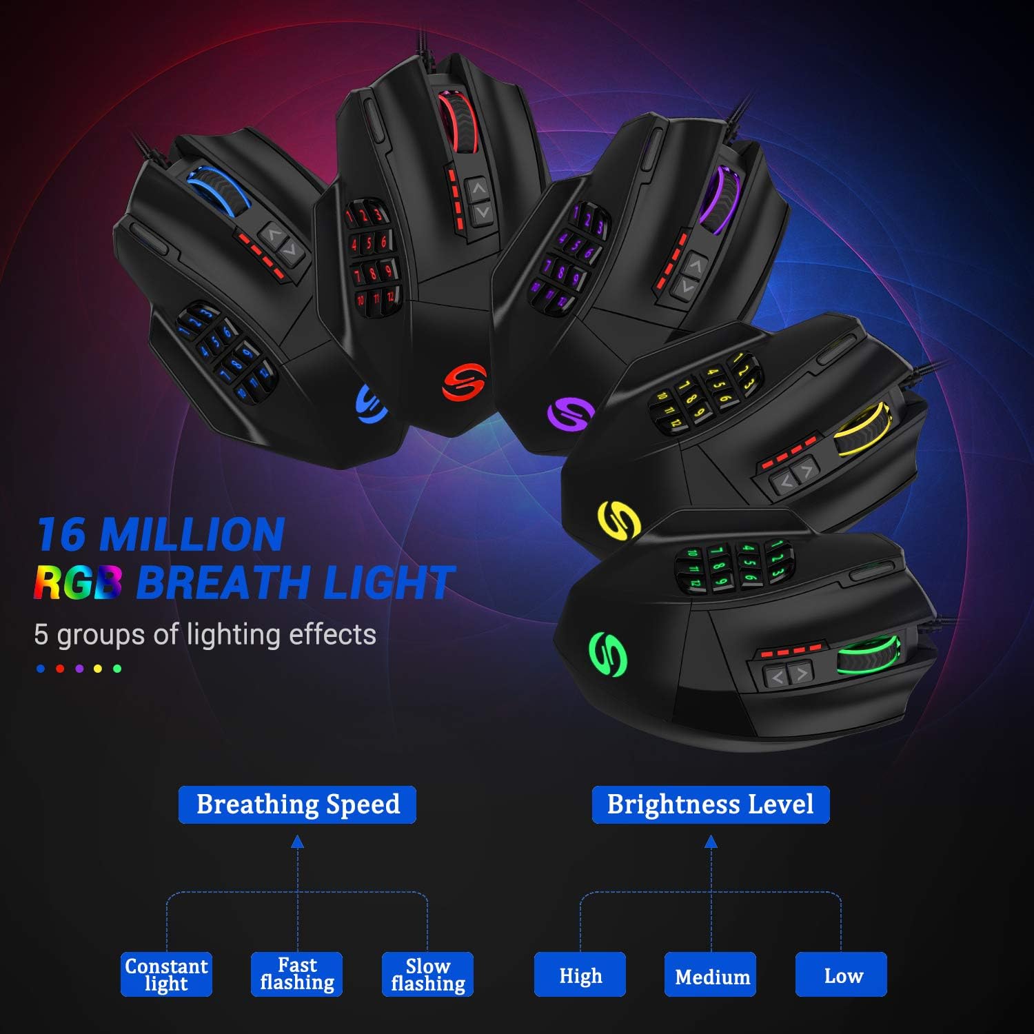 MOUSE GAMER UTECHSMART VENUS PRO CABLEADO 16400 DPI RGB - 2
