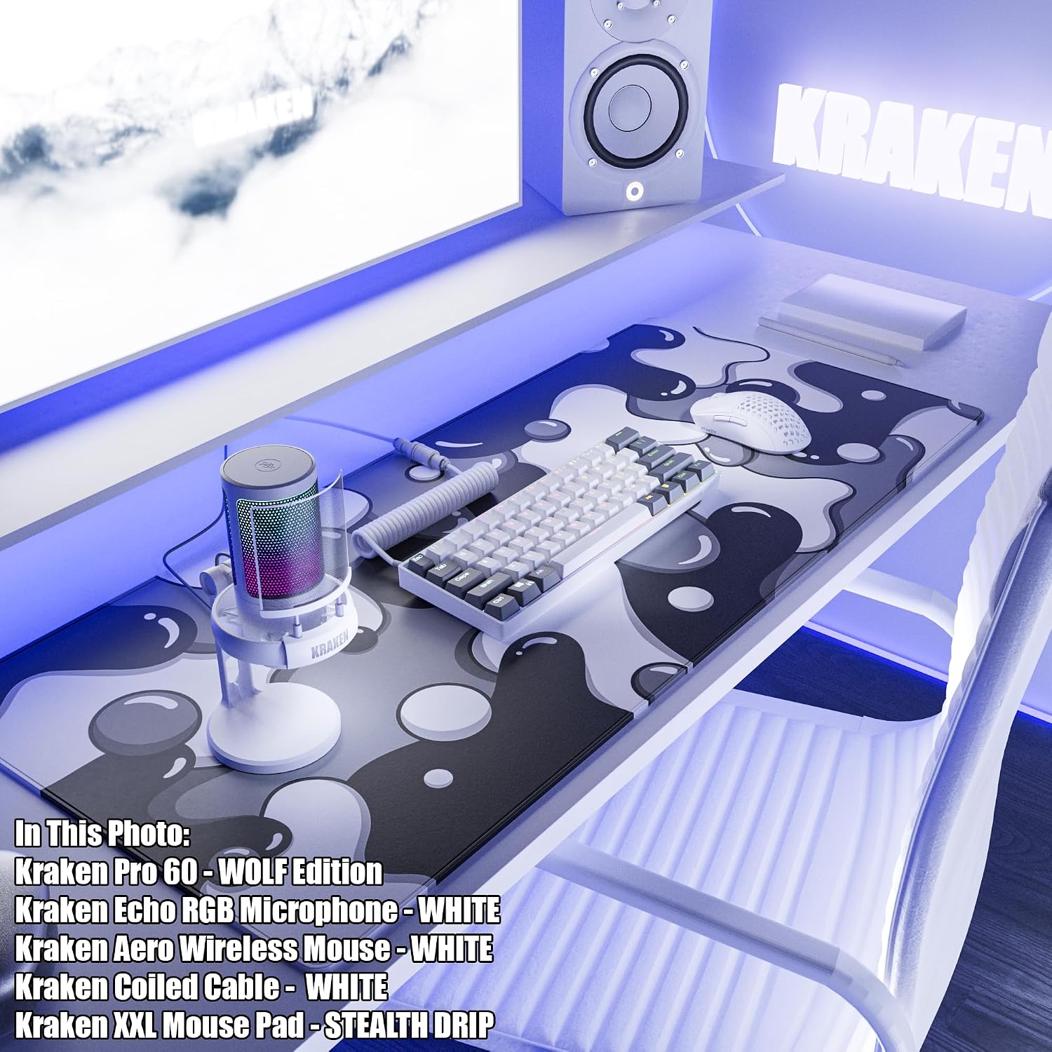 MOUSE PAD KRAKEN KEYBOARDS DRIP EDITION XXL NEGRO Y BLANCO 36X16 PULGADAS - 3