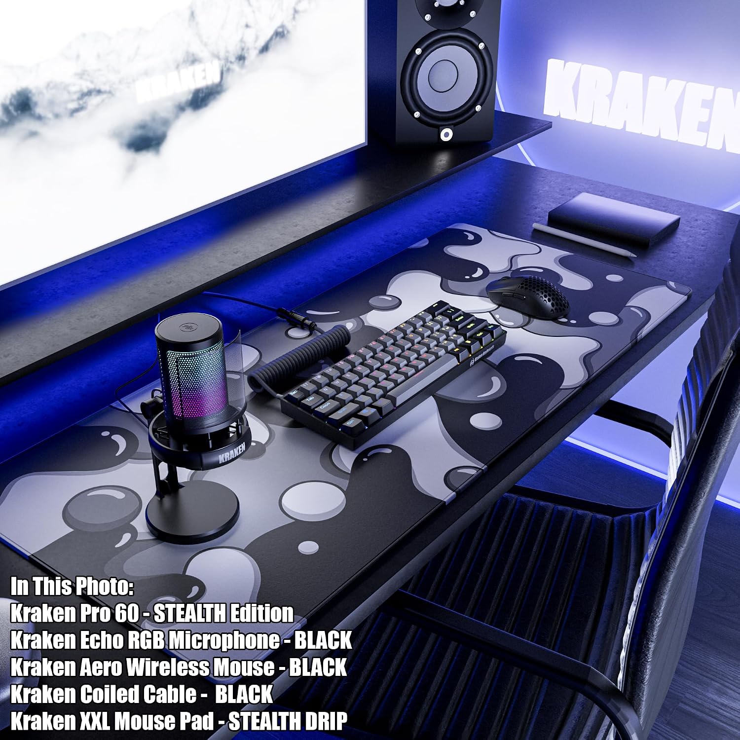 MOUSE PAD KRAKEN KEYBOARDS DRIP EDITION XXL NEGRO Y BLANCO 36X16 PULGADAS - 4