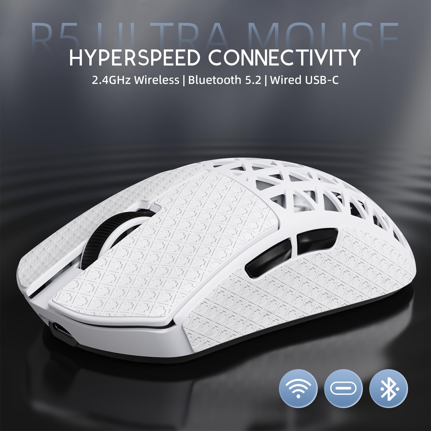 MOUSE GAMER ATTACK SHARK R5 ULTRA 8K FIBRA DE CARBONO INALÁMBRICO BLANCO - 4