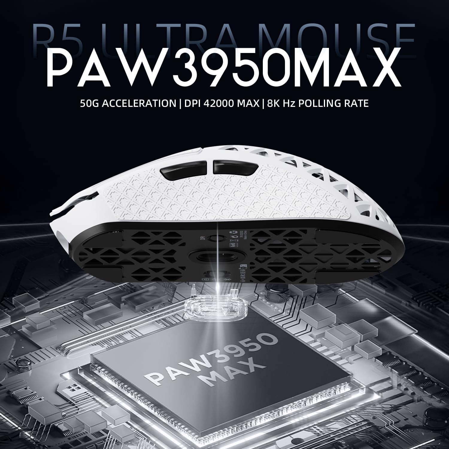 MOUSE GAMER ATTACK SHARK R5 ULTRA 8K FIBRA DE CARBONO INALÁMBRICO BLANCO - 5