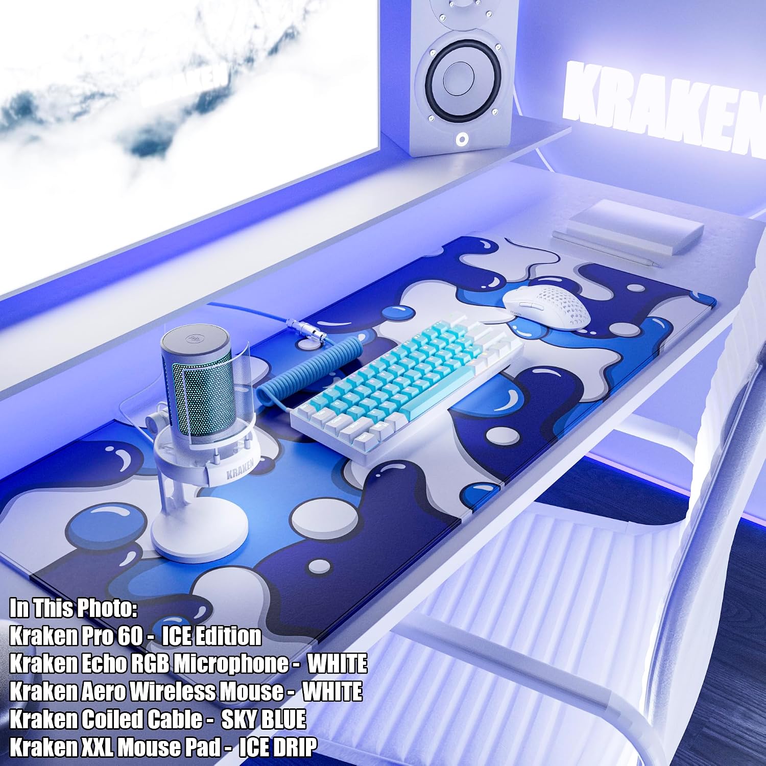 MOUSE PAD KRAKEN GAMING XXL AZUL ICE DRIP - 3