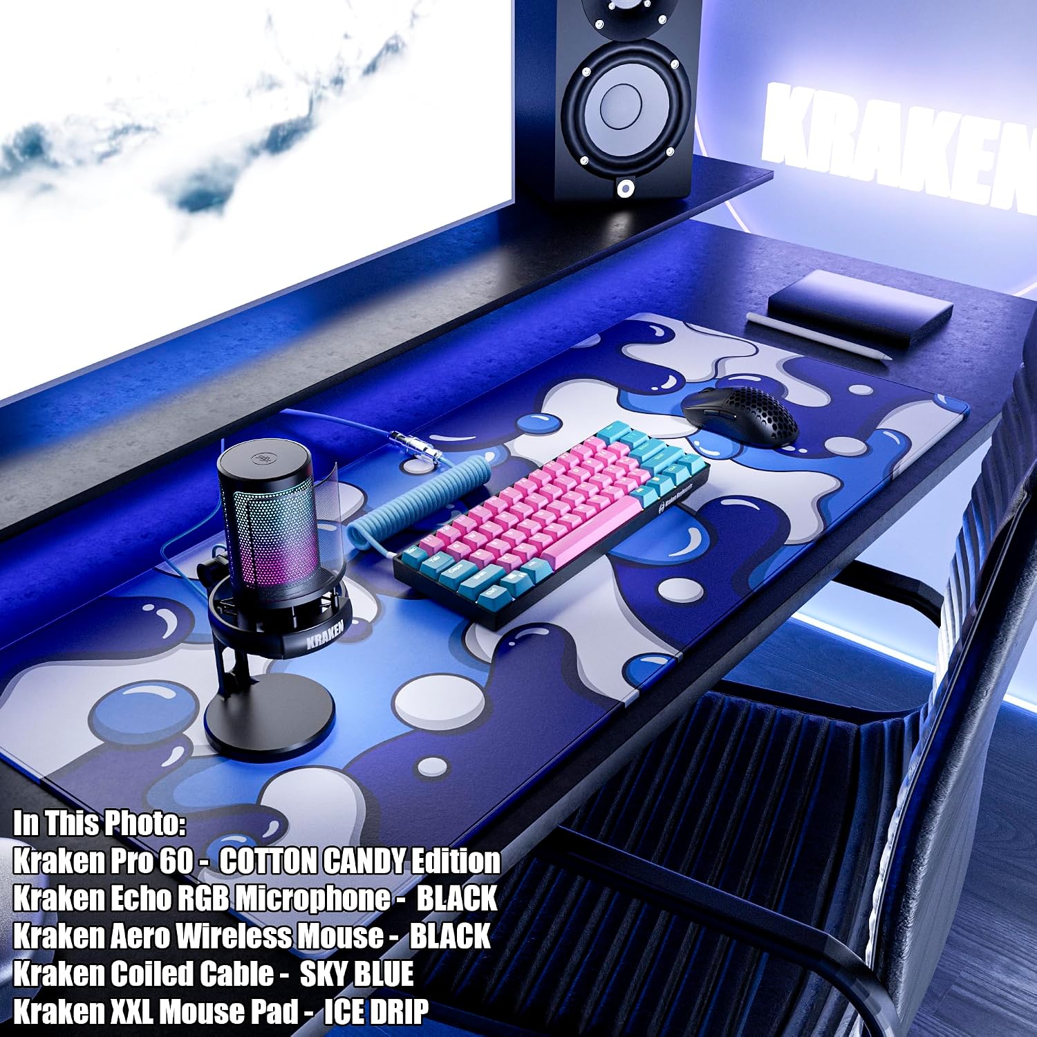 MOUSE PAD KRAKEN GAMING XXL AZUL ICE DRIP - 4