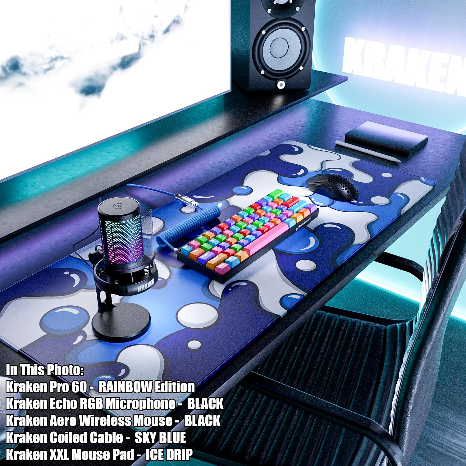 MOUSE PAD KRAKEN GAMING XXL AZUL ICE DRIP - 5