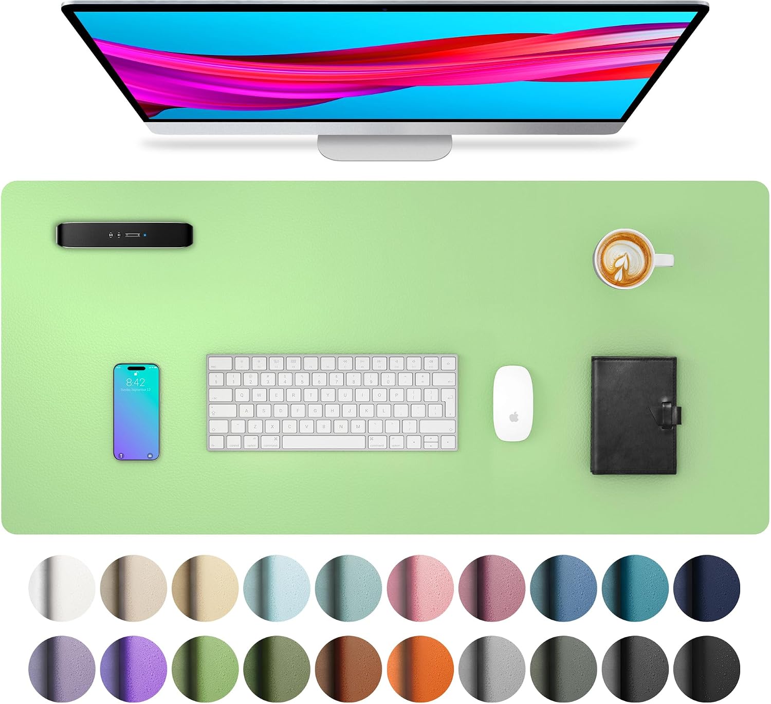 MOUSE PAD AOTHIA LEATHER DESK PAD PROTECTOR 23.6 X 13.7 PULGADAS VERDE ESPUMA - 1