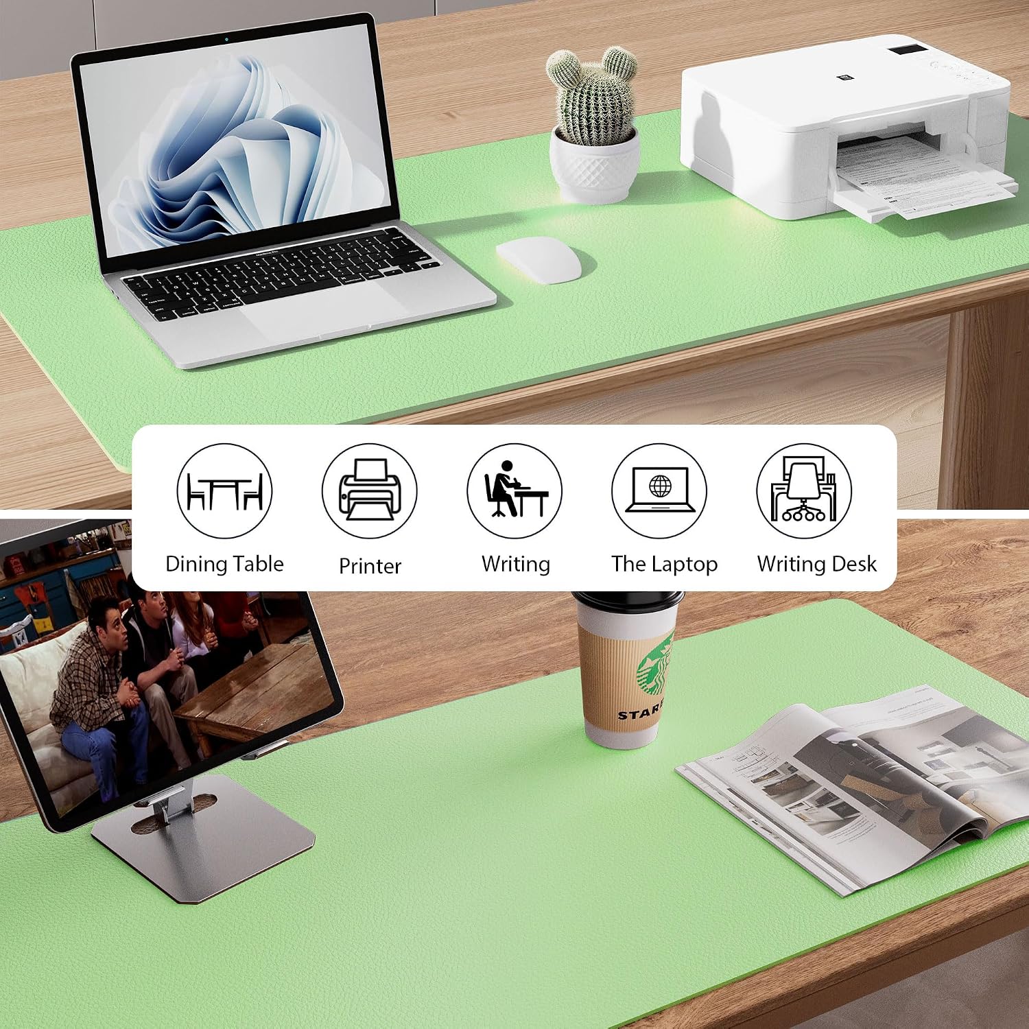 MOUSE PAD AOTHIA LEATHER DESK PAD PROTECTOR 23.6 X 13.7 PULGADAS VERDE ESPUMA - 5