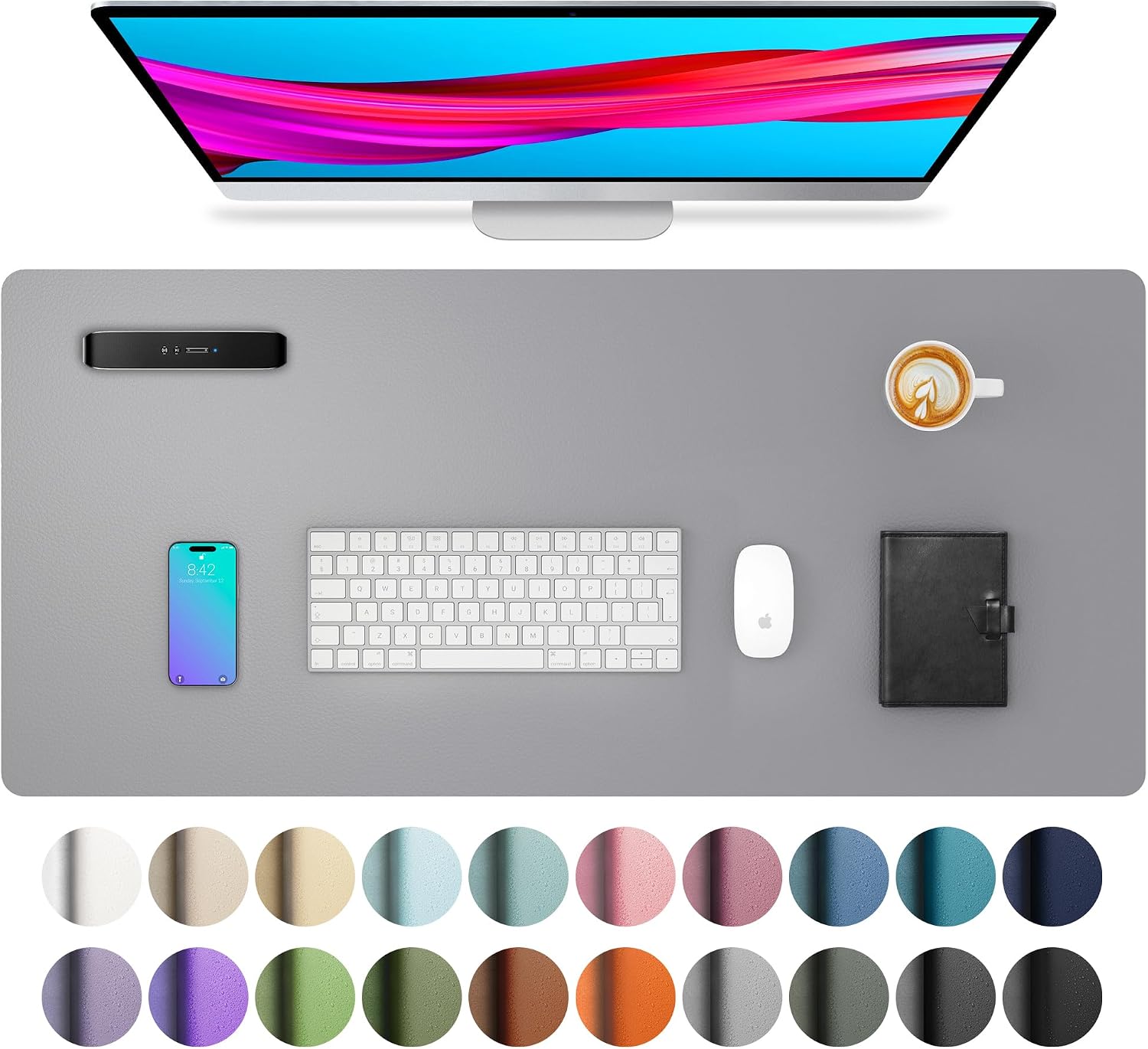MOUSE PAD AOTHIA LEATHER DESK PAD PROTECTOR 23.6 X 13.7 PULGADAS GRIS CLARO - 1