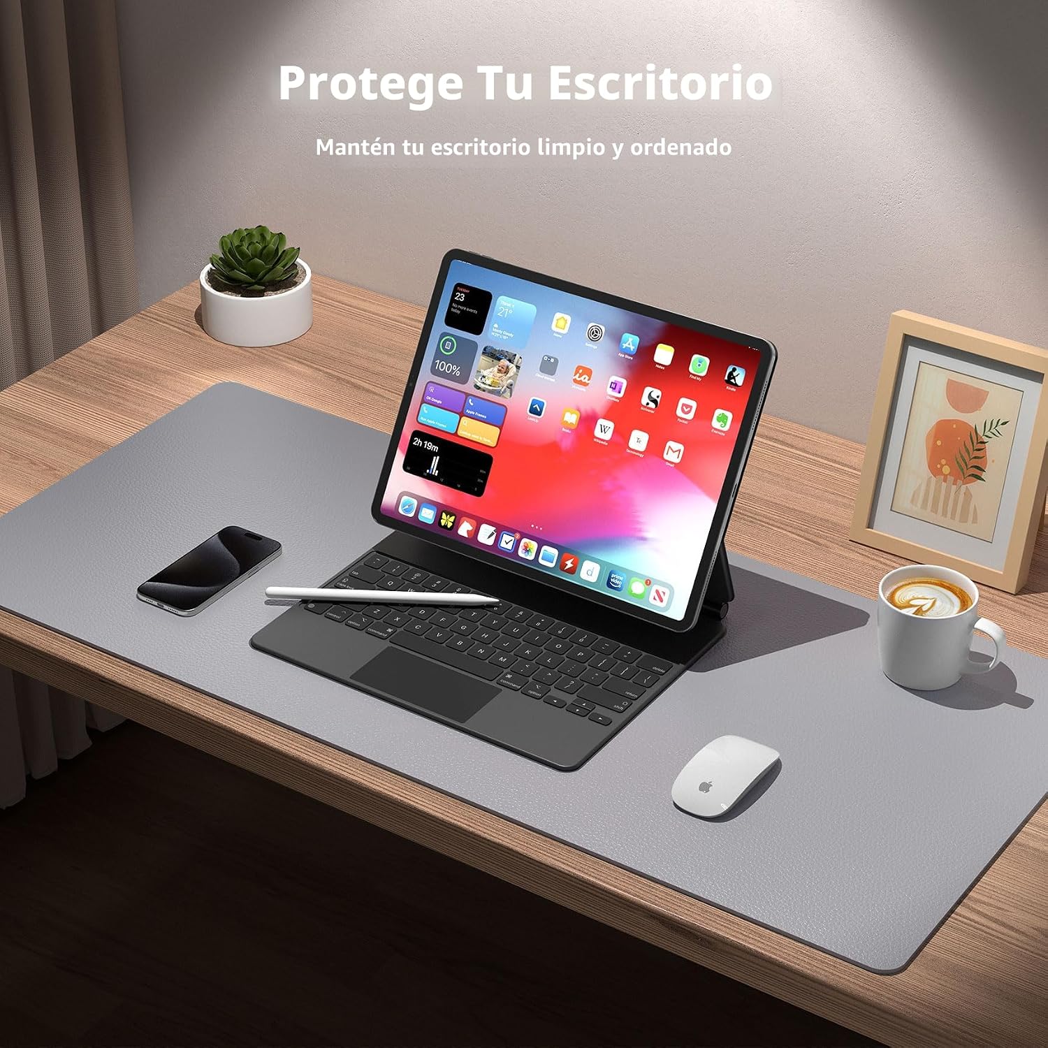 MOUSE PAD AOTHIA LEATHER DESK PAD PROTECTOR 23.6 X 13.7 PULGADAS GRIS CLARO - 3
