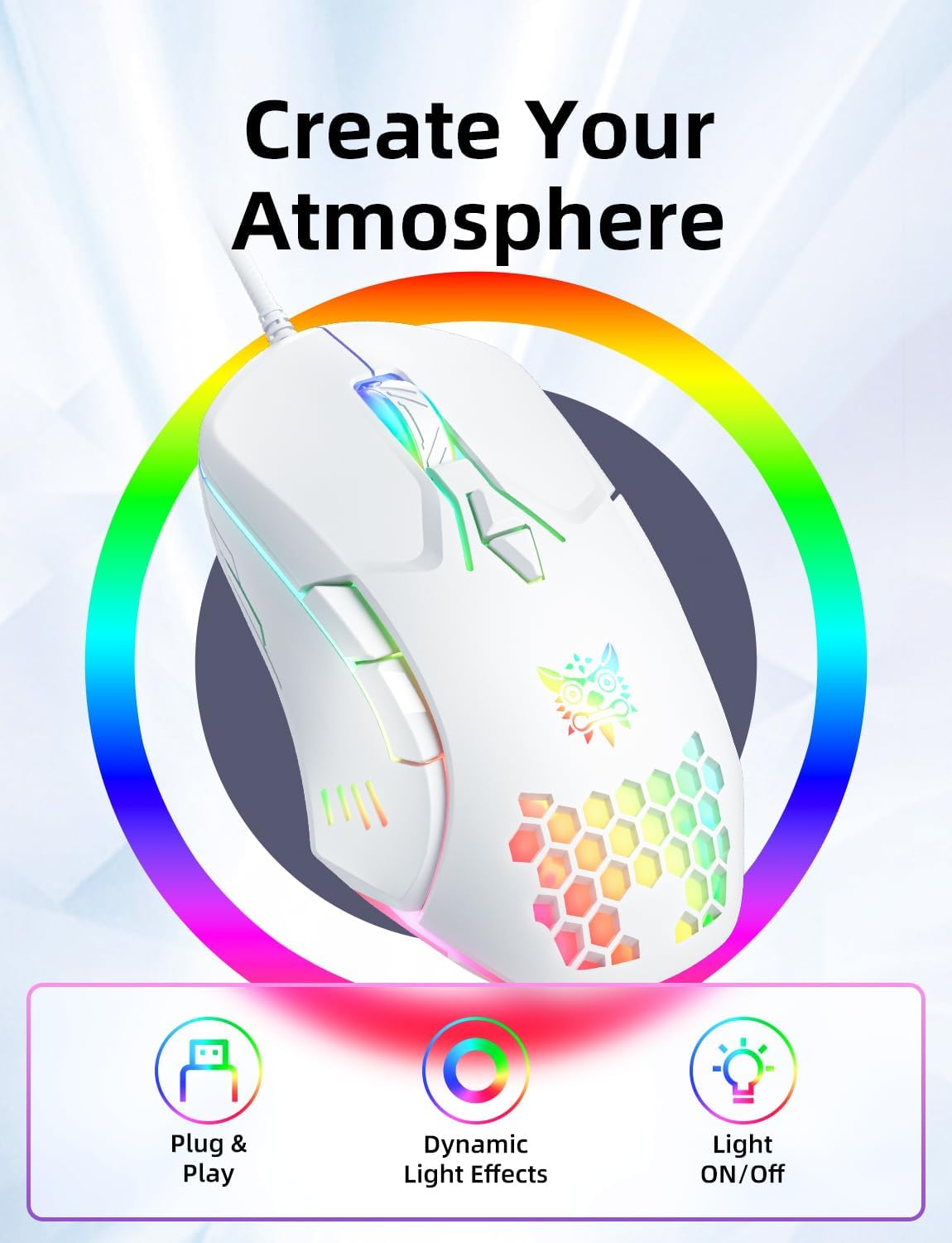 MOUSE GAMER ONIKUMA M530 BLANCO CON SENSOR PMW3389 Y 7 BOTONES PROGRAMABLES - 3