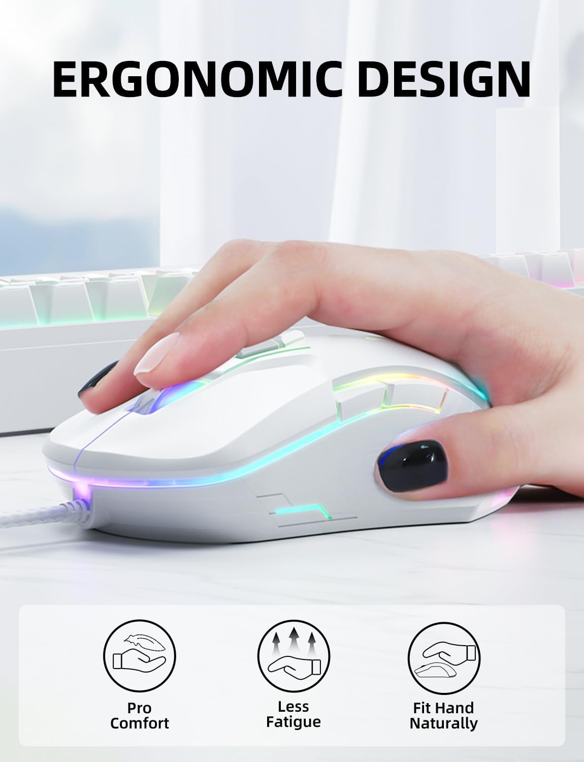 MOUSE GAMER ONIKUMA M530 BLANCO CON SENSOR PMW3389 Y 7 BOTONES PROGRAMABLES - 5