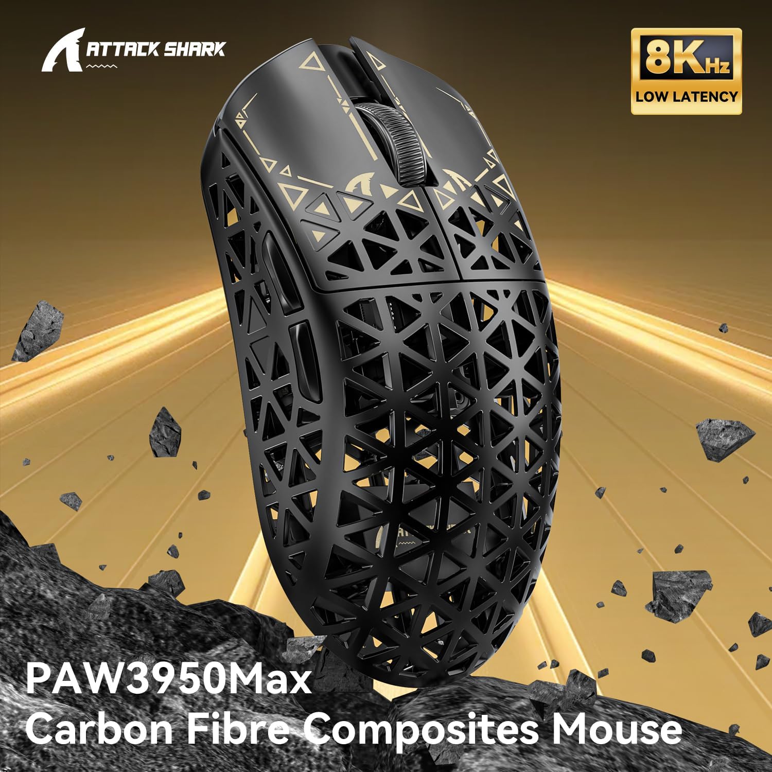 MOUSE GAMER ATTACK SHARK R5 ULTRA 8K CARBON FIBER INALÁMBRICO NEGRO - 2