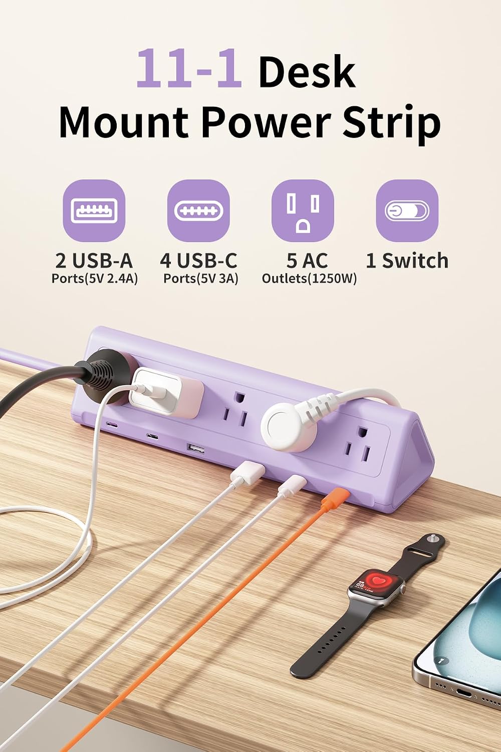 REGLETA CON ABRAZADERA ANNTANE 11 EN 1 USB-C 40W 2 M MORADO - 3