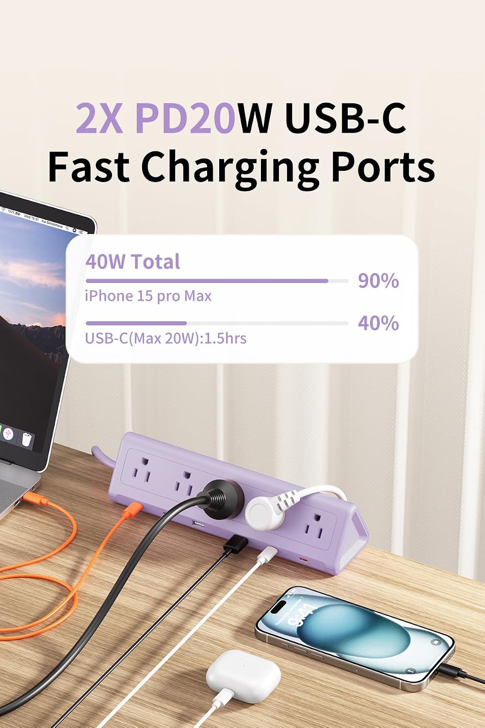 REGLETA CON ABRAZADERA ANNTANE 11 EN 1 USB-C 40W 2 M MORADO - 4