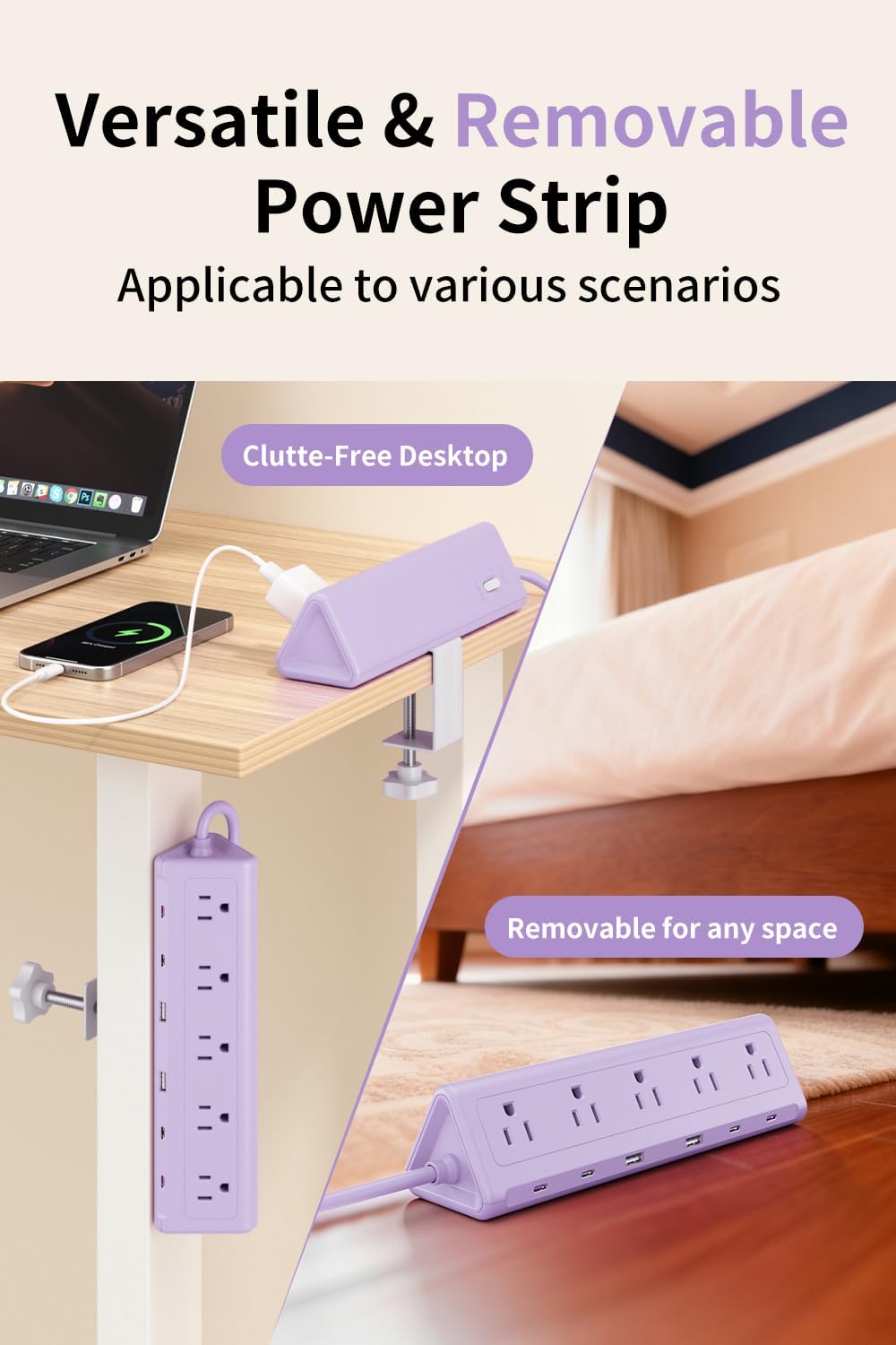 REGLETA CON ABRAZADERA ANNTANE 11 EN 1 USB-C 40W 2 M MORADO - 5