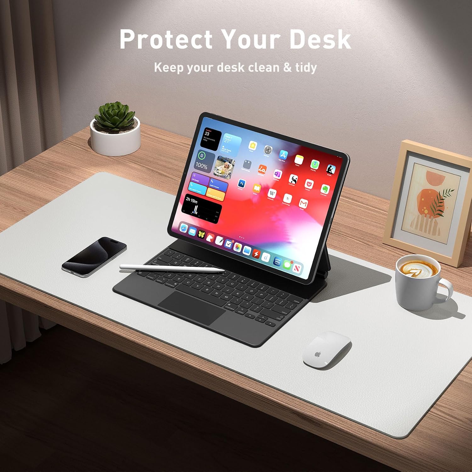 PROTECTOR DE ESCRITORIO AOTHIA LEATHER DESK PAD, GRANDE, COLOR GRIS CLARO, 60 X 35 CM - 5