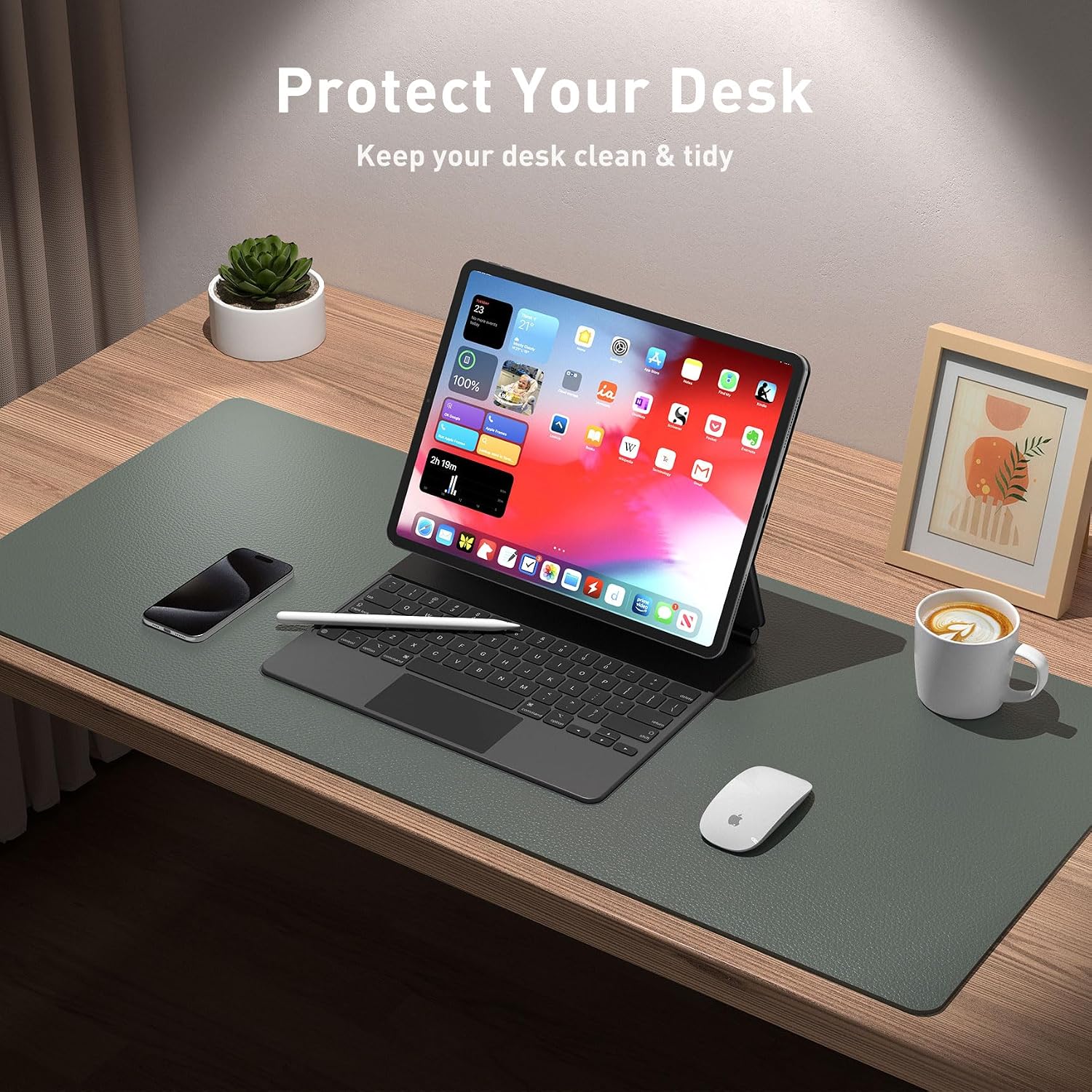 PROTECTOR DE ESCRITORIO AOTHIA LEATHER DESK PAD, GRANDE, IMPERMEABLE, 60X35 CM, VERDE JUNGLA - 3