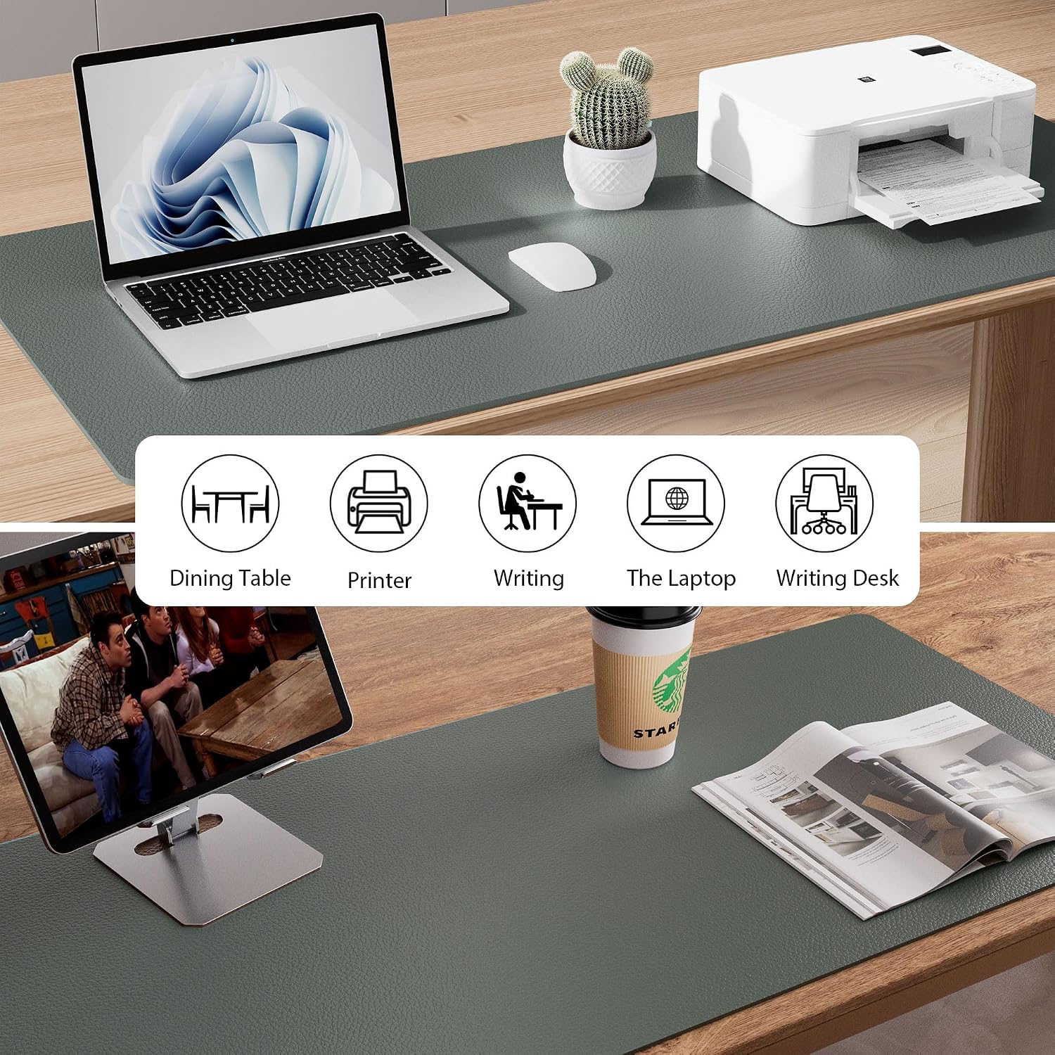 PROTECTOR DE ESCRITORIO AOTHIA LEATHER DESK PAD, GRANDE, IMPERMEABLE, 60X35 CM, VERDE JUNGLA - 5