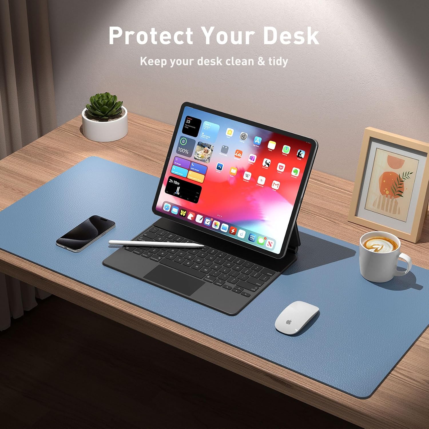 PROTECTOR DE ESCRITORIO AOTHIA LEATHER DESK PAD DENIM AZUL 60X35 CM - 4