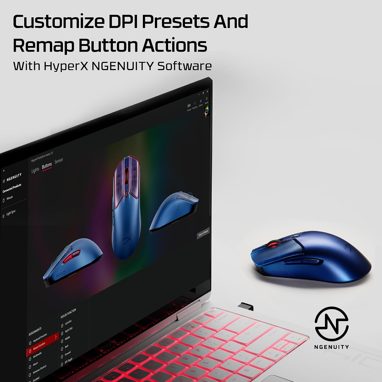 MOUSE HYPERX PULSEFIRE HASTE 2 S INALÁMBRICO AZUL MARINO - 2