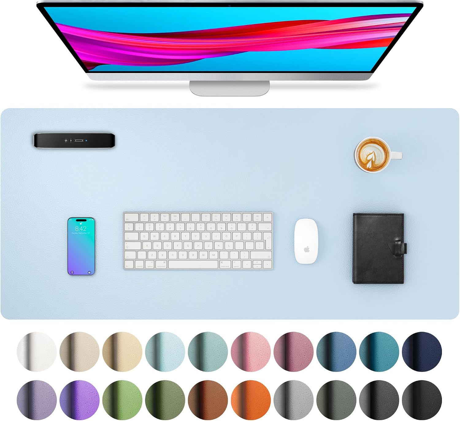 MOUSE PAD AOTHIA LEATHER DESK PAD PROTECTOR 23.6 X 13.7 PULGADAS AZUL BEBÉ - 1