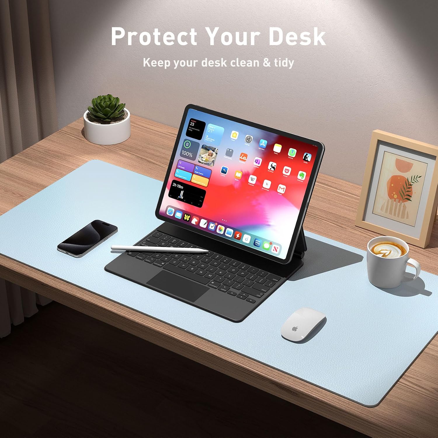 MOUSE PAD AOTHIA LEATHER DESK PAD PROTECTOR 23.6 X 13.7 PULGADAS AZUL BEBÉ - 3