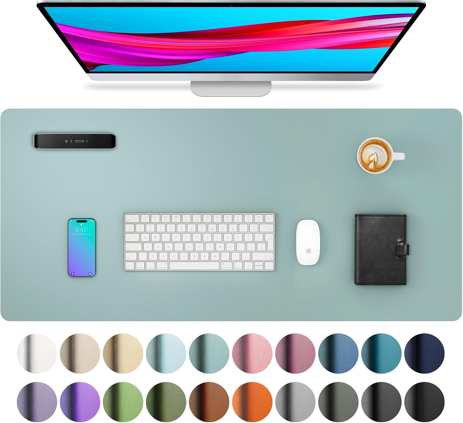 MOUSE PAD AOTHIA LEATHER DESK PAD PROTECTOR 23.6 X 13.7 PULGADAS AZUL CLARO - 1