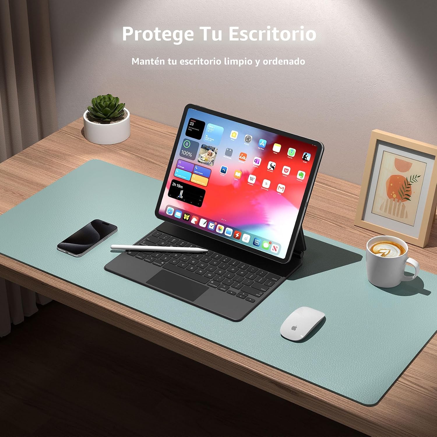 MOUSE PAD AOTHIA LEATHER DESK PAD PROTECTOR 23.6 X 13.7 PULGADAS AZUL CLARO - 3