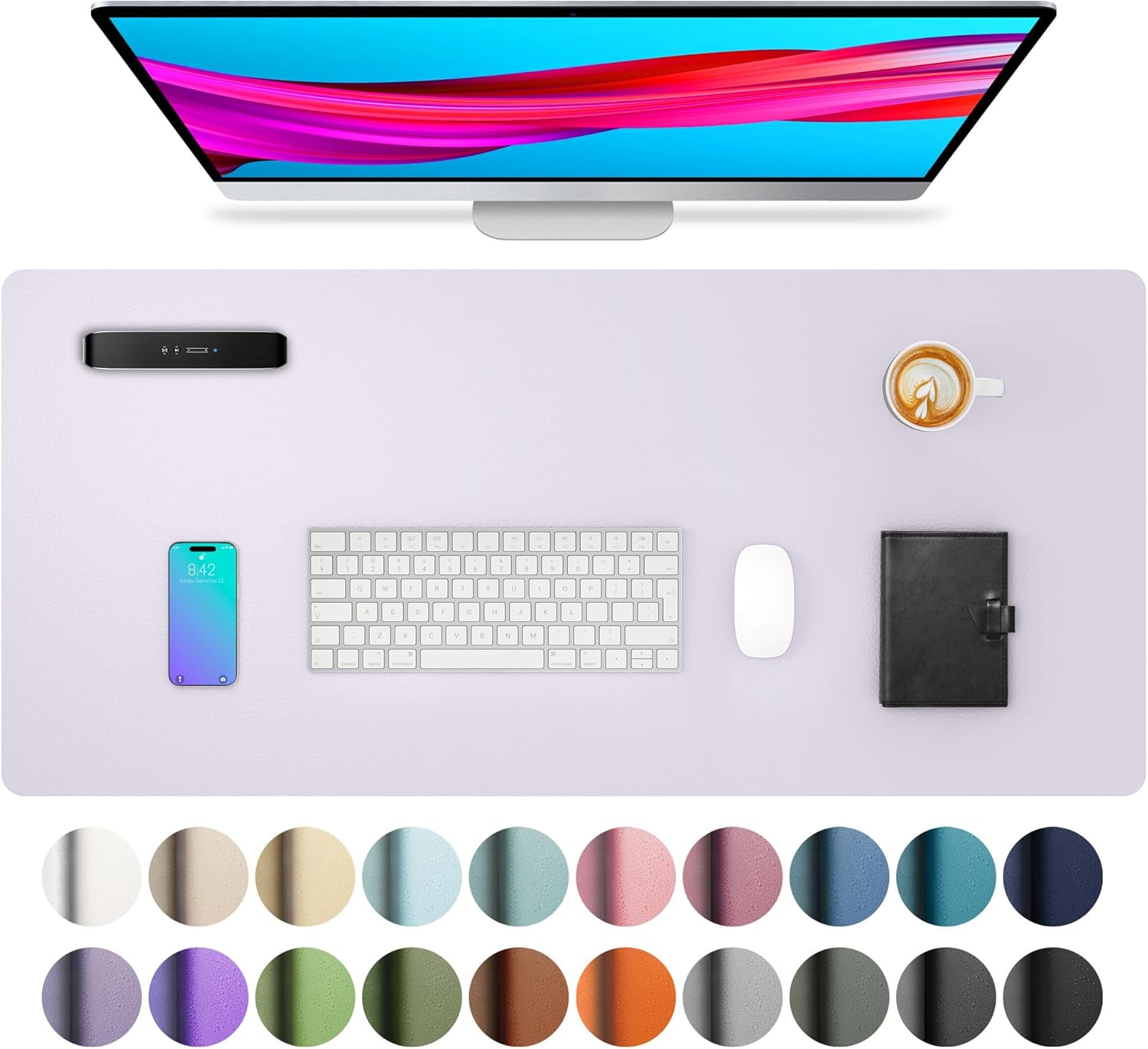 MOUSE PAD PROTECTOR DE ESCRITORIO AOTHIA LARGE PU LEATHER LAVANDA 60X35 CM - 1