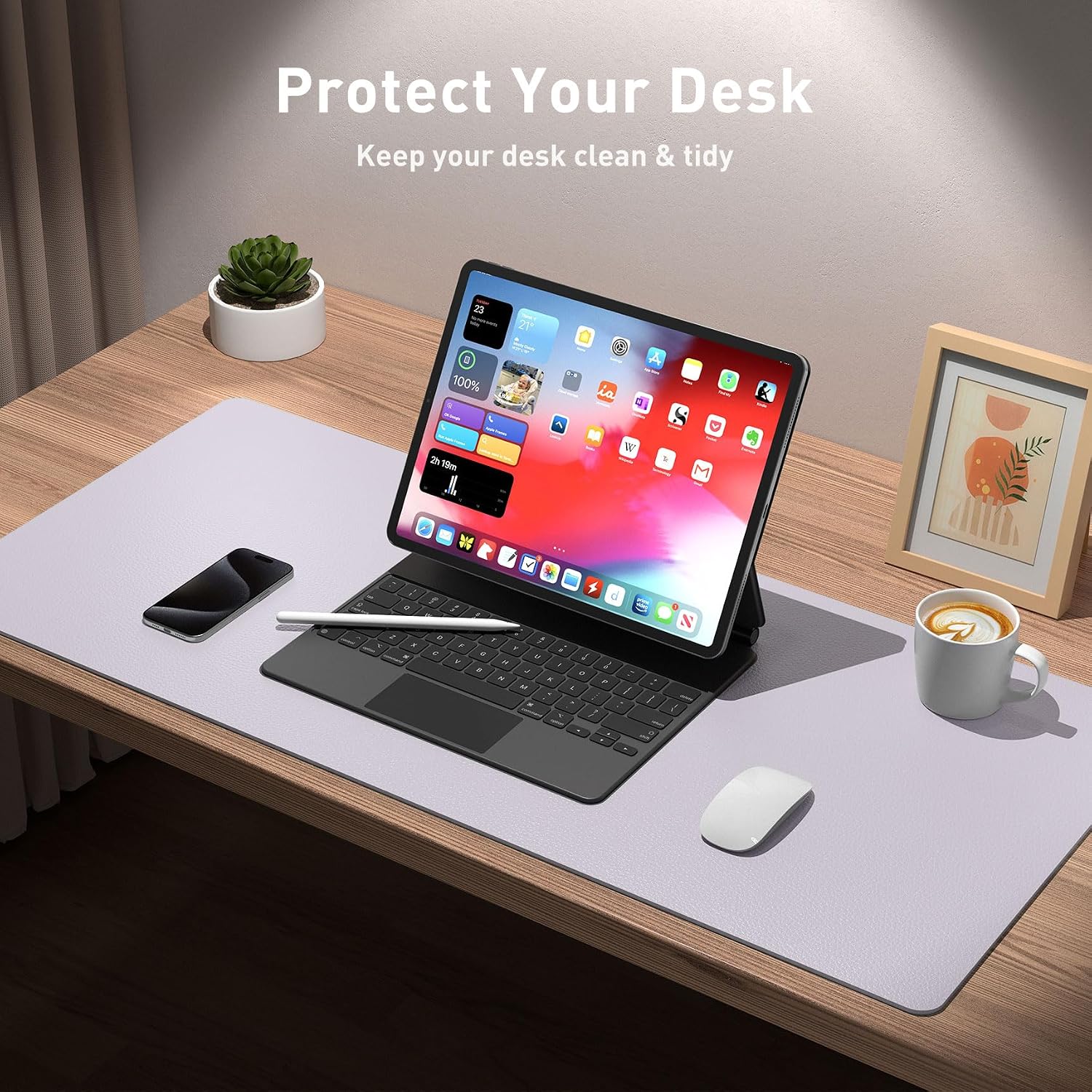 MOUSE PAD PROTECTOR DE ESCRITORIO AOTHIA LARGE PU LEATHER LAVANDA 60X35 CM - 4