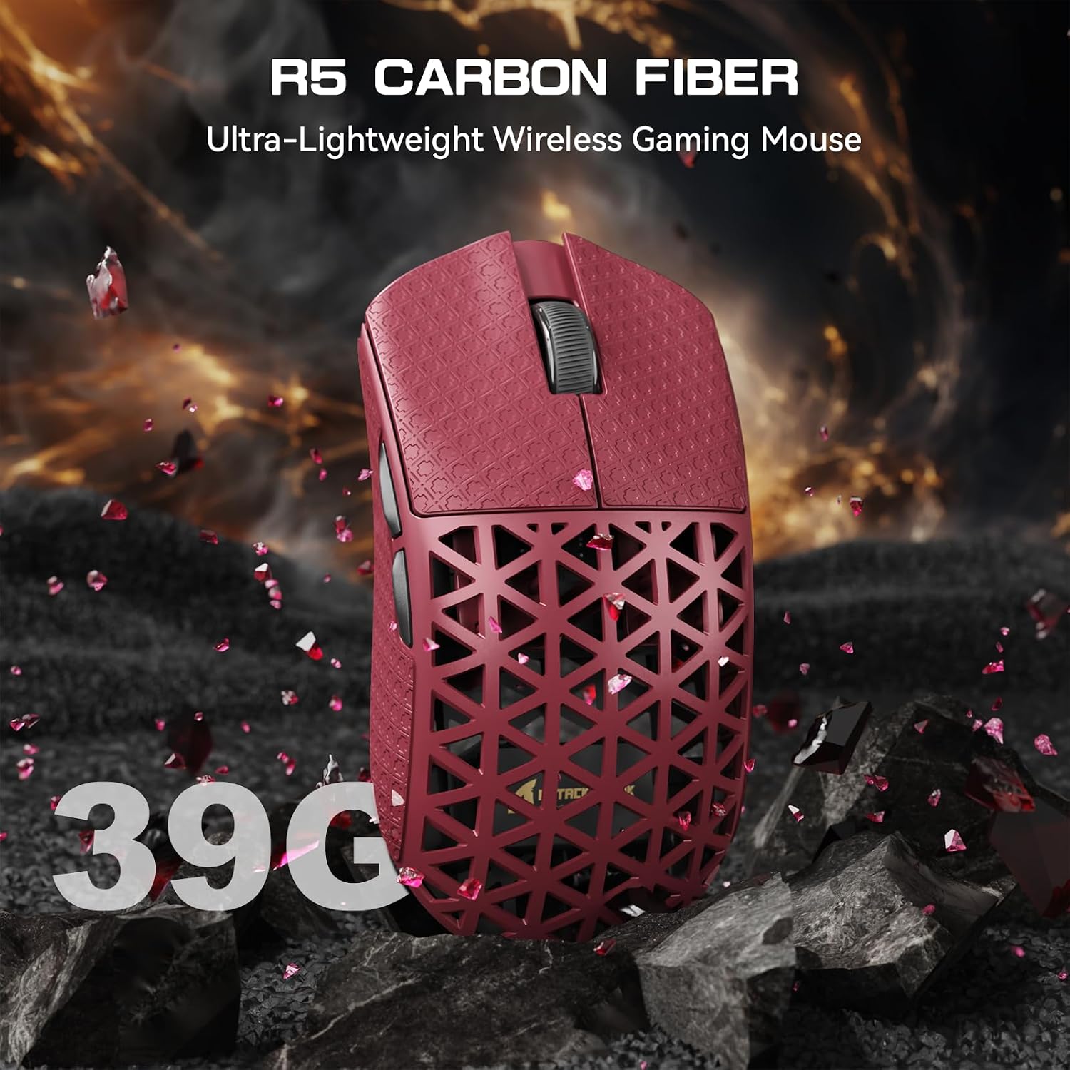 MOUSE GAMER ATTACK SHARK R5 ULTRA 8K CARBON FIBER INALÁMBRICO ROJO - 2