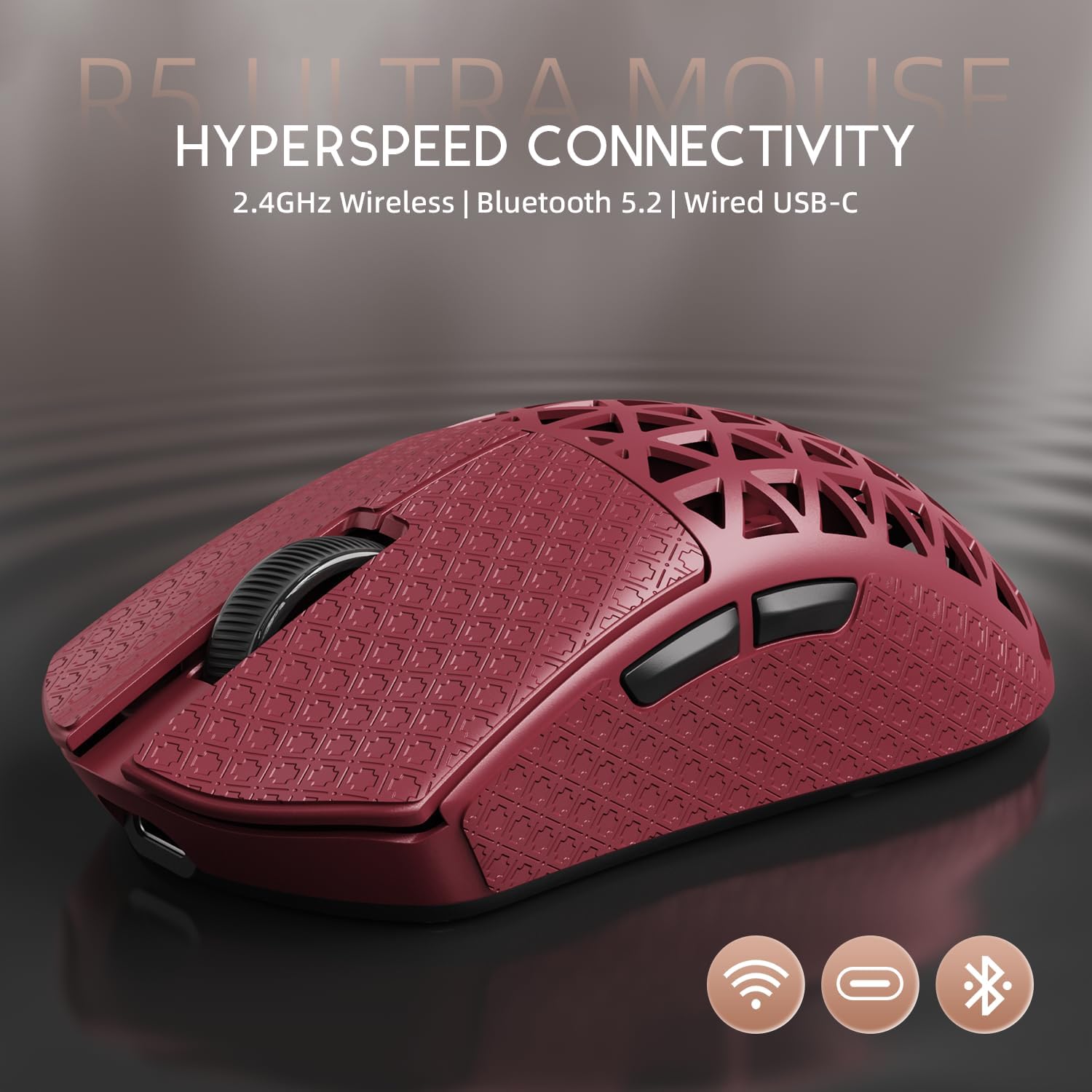 MOUSE GAMER ATTACK SHARK R5 ULTRA 8K CARBON FIBER INALÁMBRICO ROJO - 5