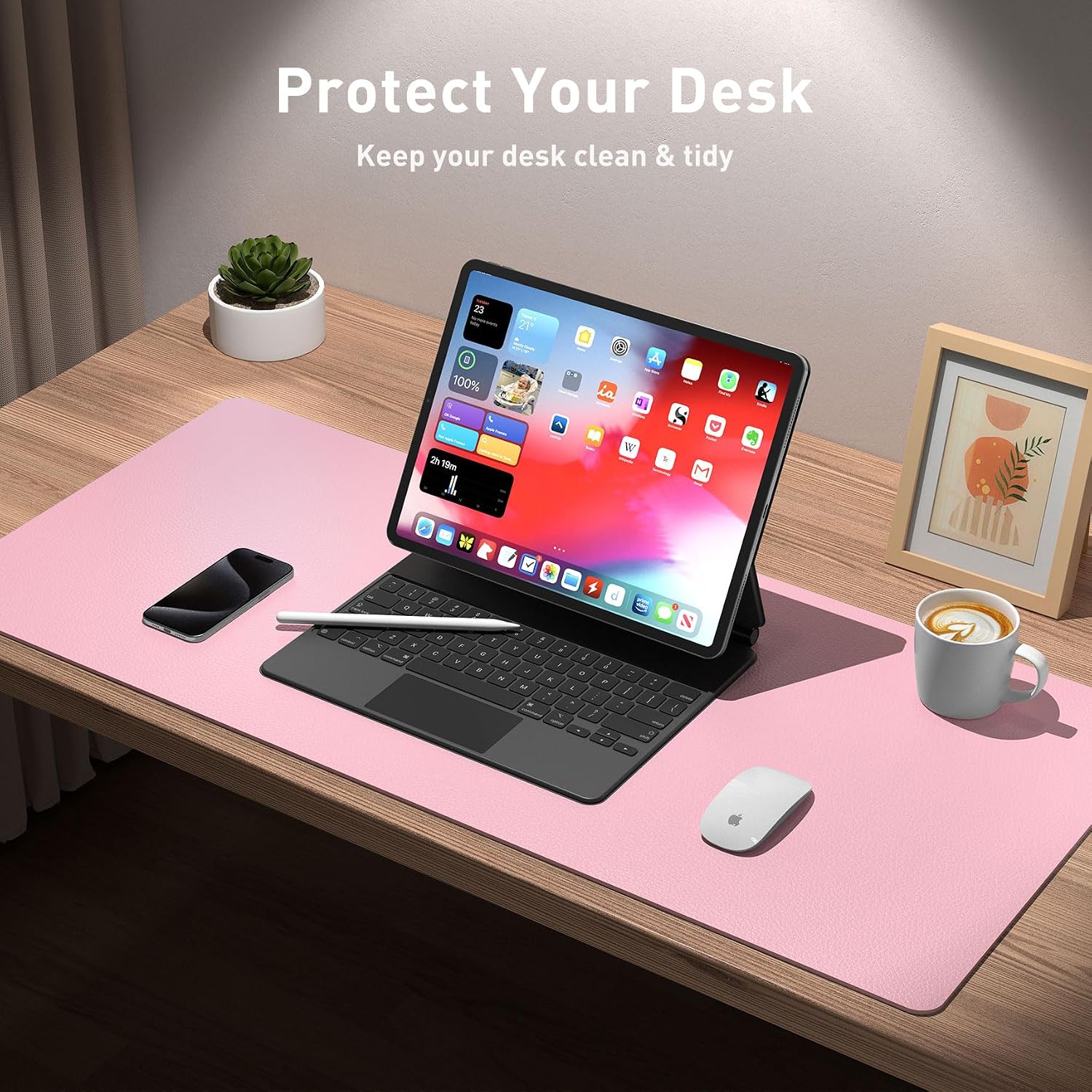 MOUSE PAD AOTHIA LEATHER DESK PAD PROTECTOR 60X35 CM ROSA HADA - 3