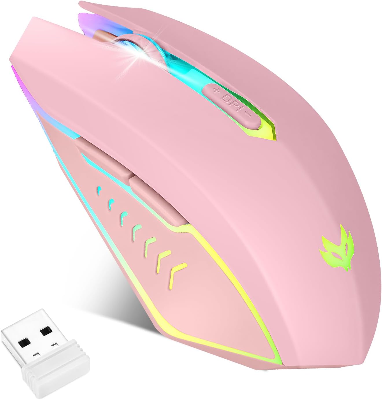 MOUSE GAMER INALÁMBRICO LULABBOARD RECARGABLE 2400 DPI ROSA - 1