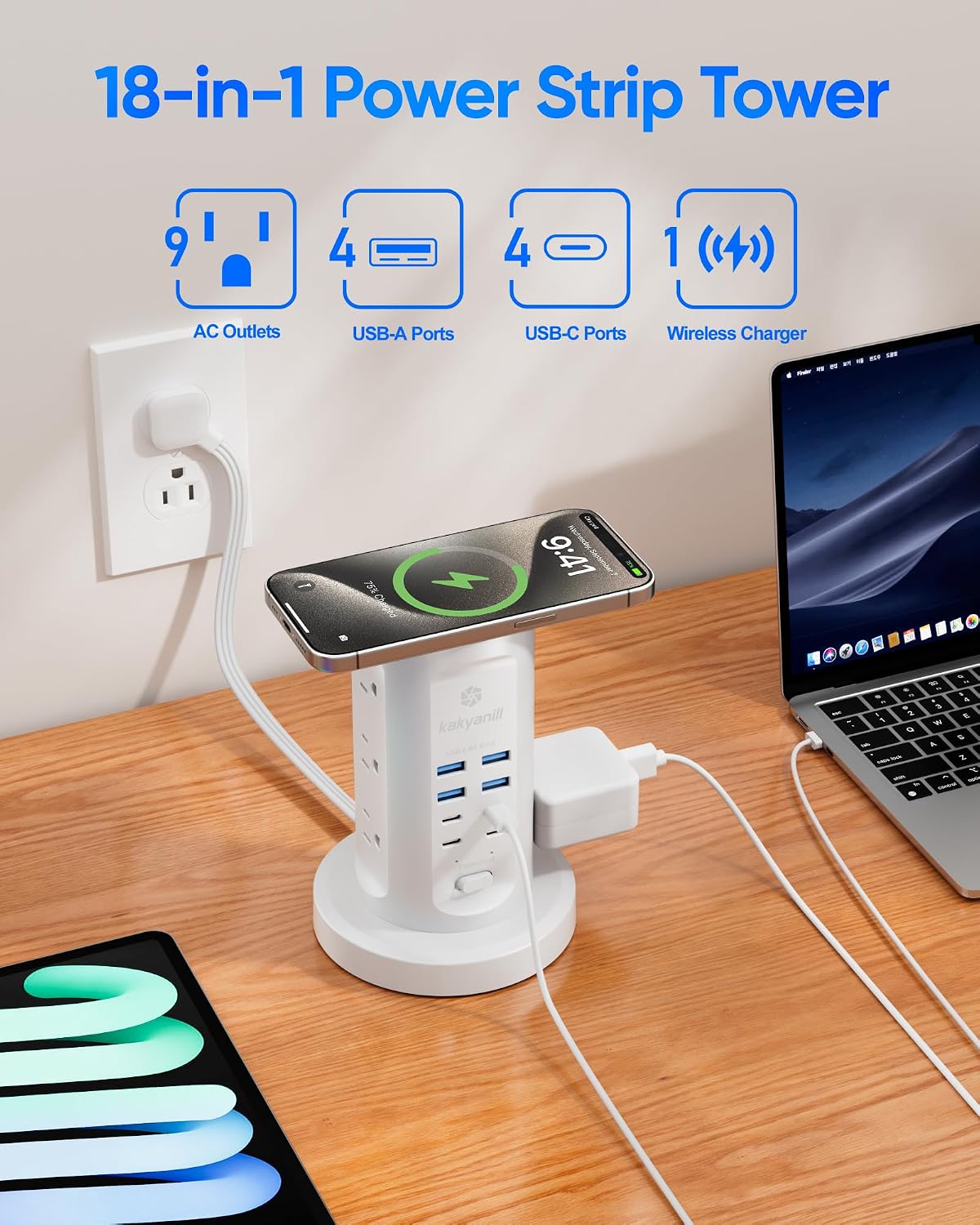 REGLETA TORRE KAKYANILL 9 TOMAS AC 8 PUERTOS USB - 3