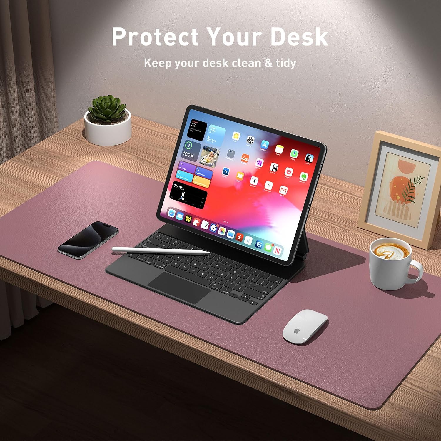 MOUSE PAD AOTHIA LEATHER DESK PAD PROTECTOR 60X35 CM ROSA OSCURO - 3