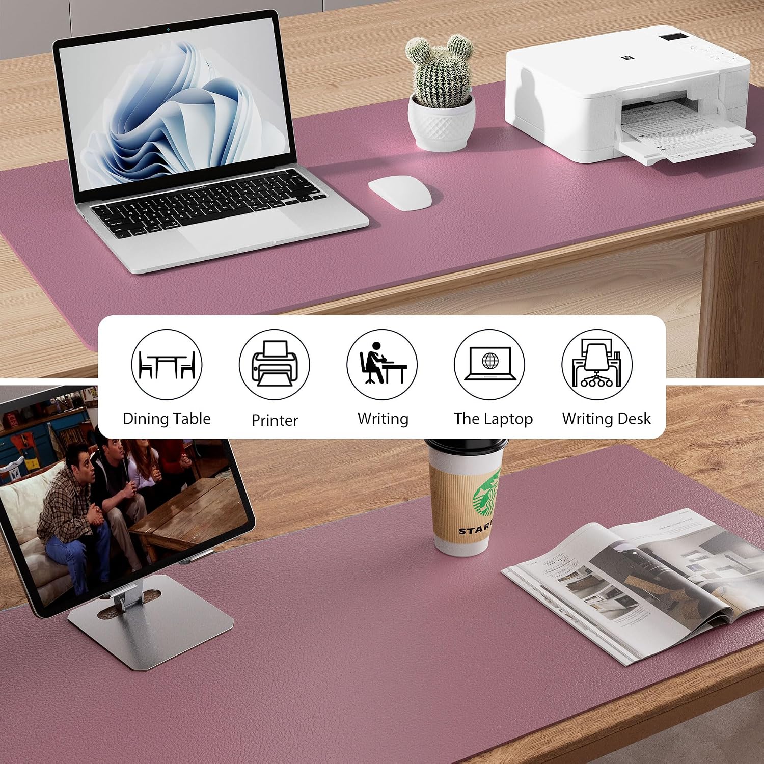 MOUSE PAD AOTHIA LEATHER DESK PAD PROTECTOR 60X35 CM ROSA OSCURO - 5