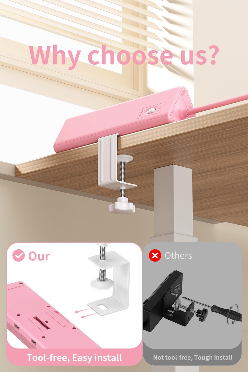 REGLETA CON ABRAZADERA ANNTANE USB-C 40W 2 M ROSA - 2