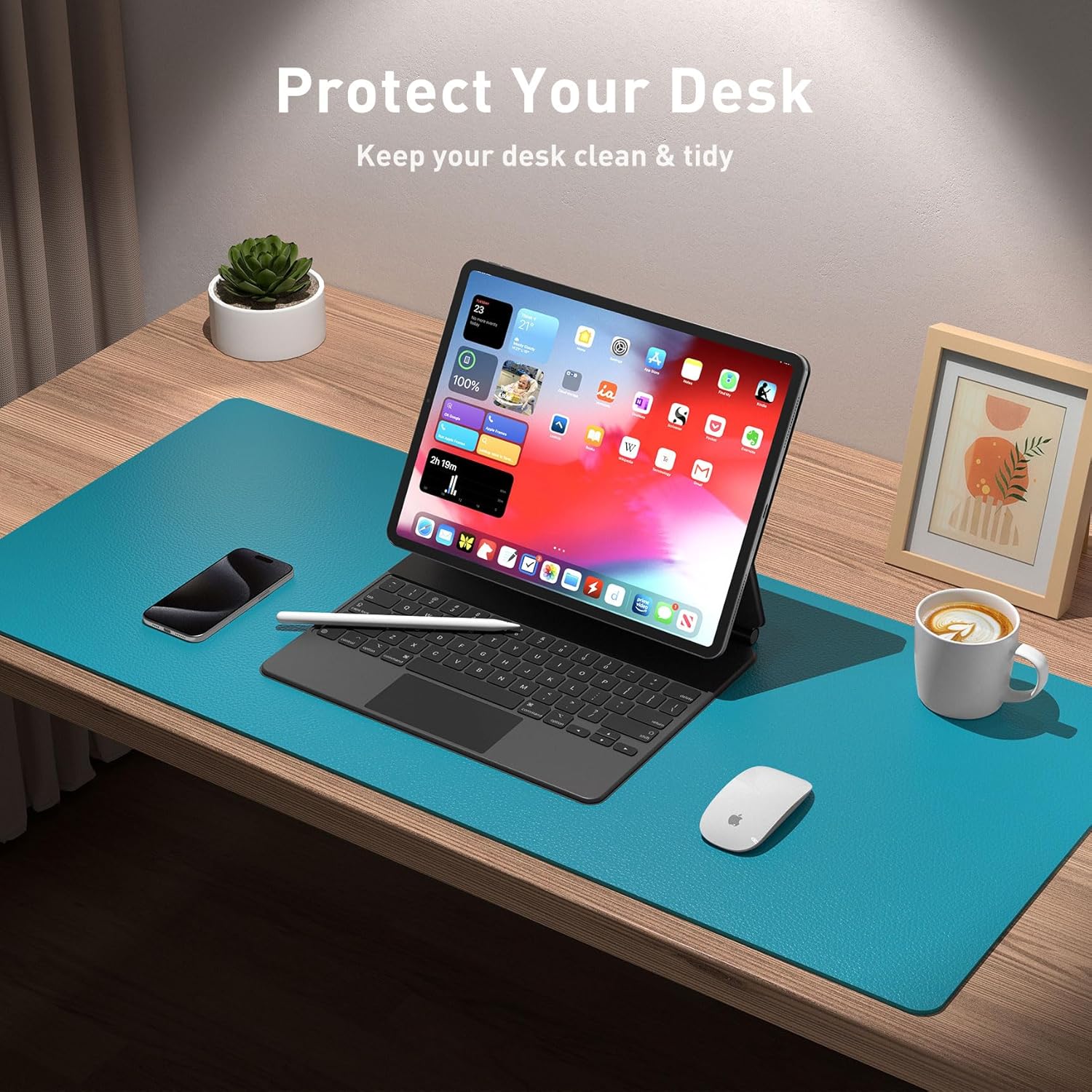 PROTECTOR DE ESCRITORIO AOTHIA LEATHER DESK PAD TURQUESA 23.6 X 13.7 PULGADAS - 3