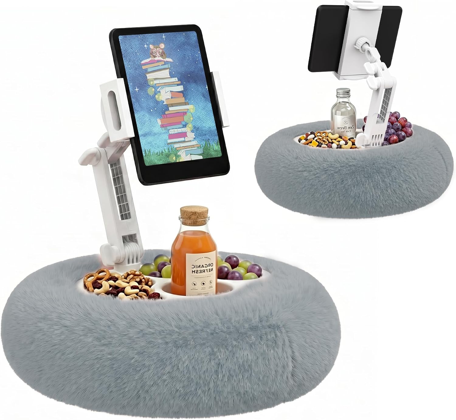 SOPORTE PARA TABLET Y KINDLE HOMEMOUNT CON BASE ALMOHADÓN Y BANDEJA PARA SNACKS GRIS - 1