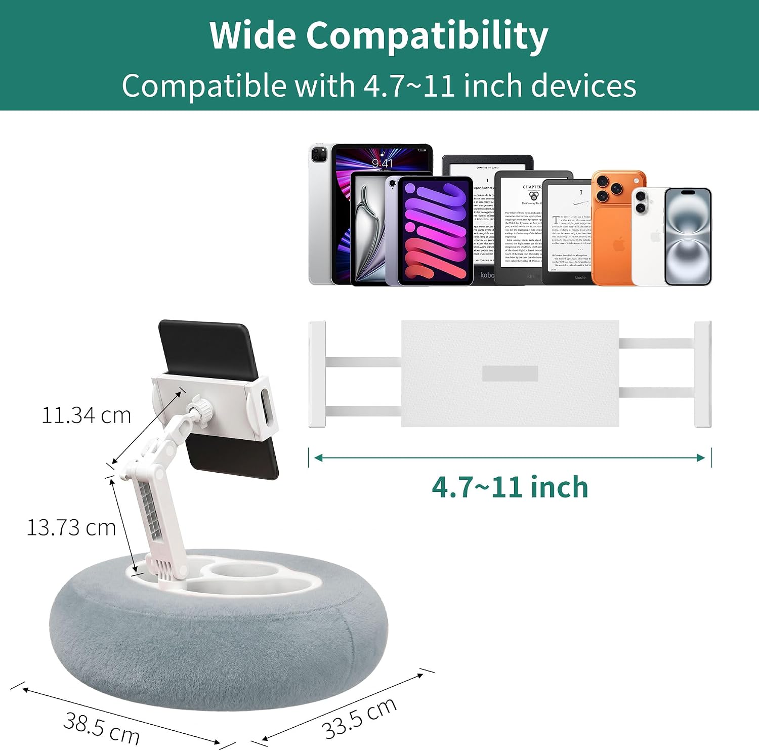SOPORTE PARA TABLET Y KINDLE HOMEMOUNT CON BASE ALMOHADÓN Y BANDEJA PARA SNACKS GRIS - 4