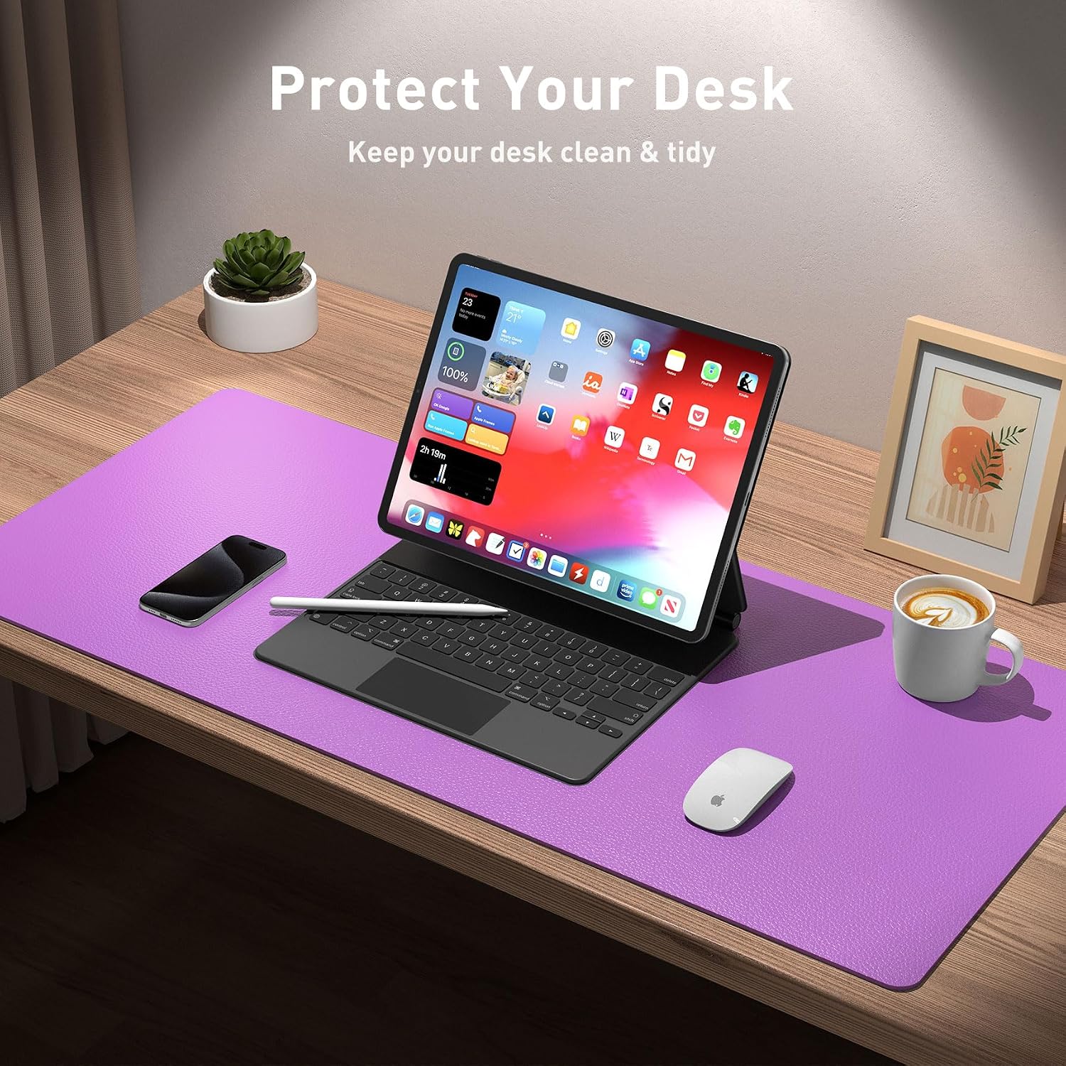 MOUSE PAD AOTHIA LEATHER DESK PAD PROTECTOR 23.6 X 13.7 PULGADAS AZUL VIOLETA - 3