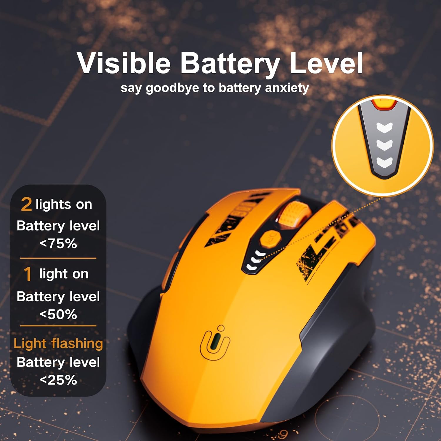 MOUSE INALÁMBRICO UINEER RECARGABLE 2.4GHZ CON INDICADOR DE BATERÍA - 3