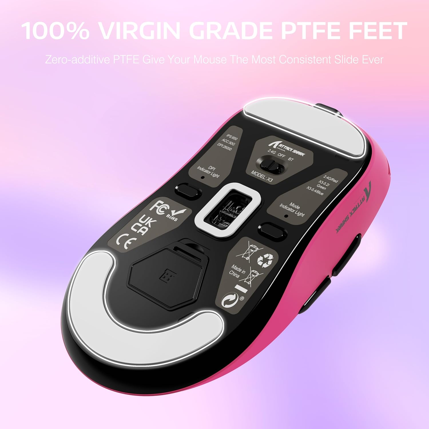 MOUSE INALÁMBRICO MANBASNAKE ATTACK SHARK X3 49G BERRY - 5