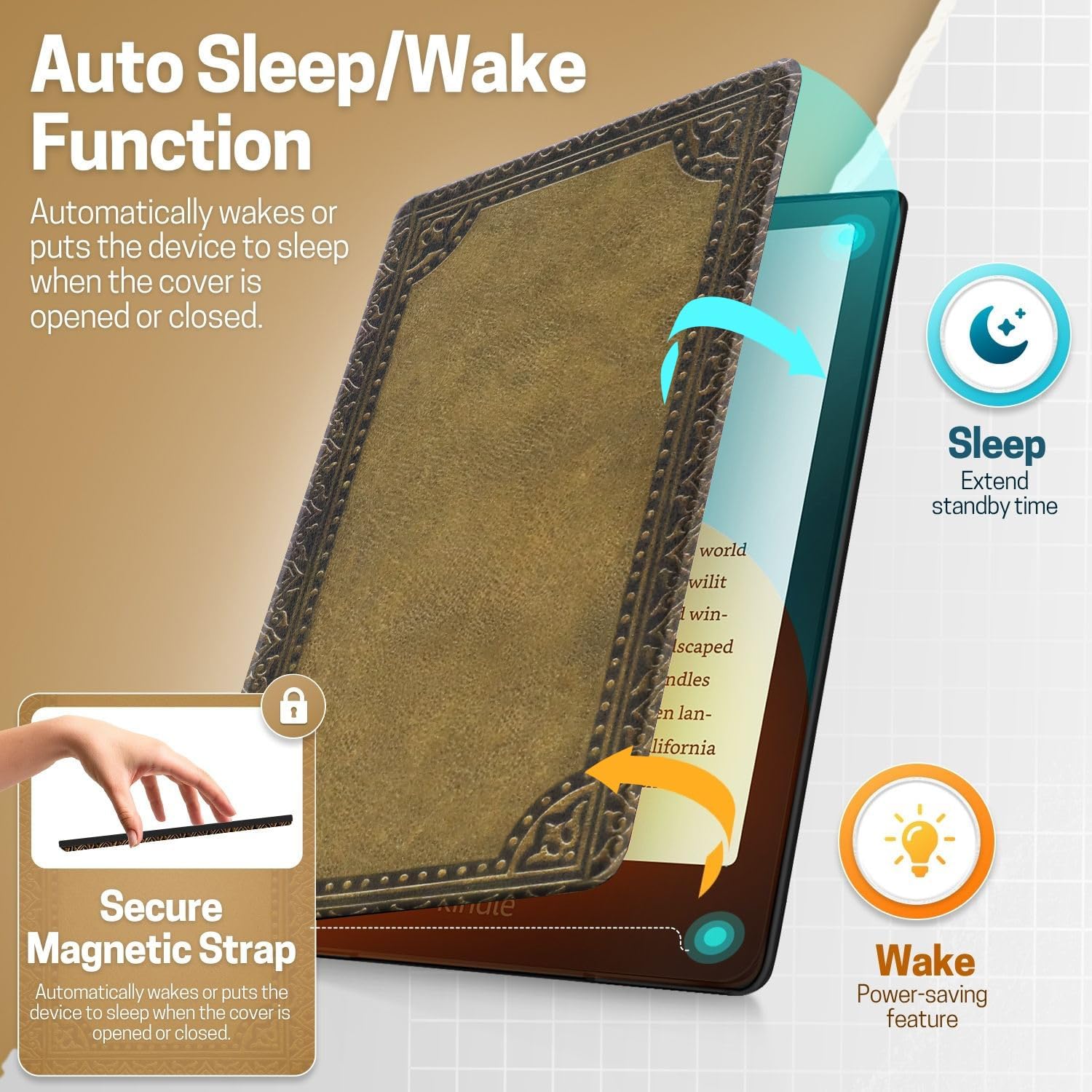 FUNDA PARA KINDLE PAPERWHITE TNP 12ª GENERACIÓN COLORSOFT 7 PULGADAS MARRÓN VINTAGE - 3