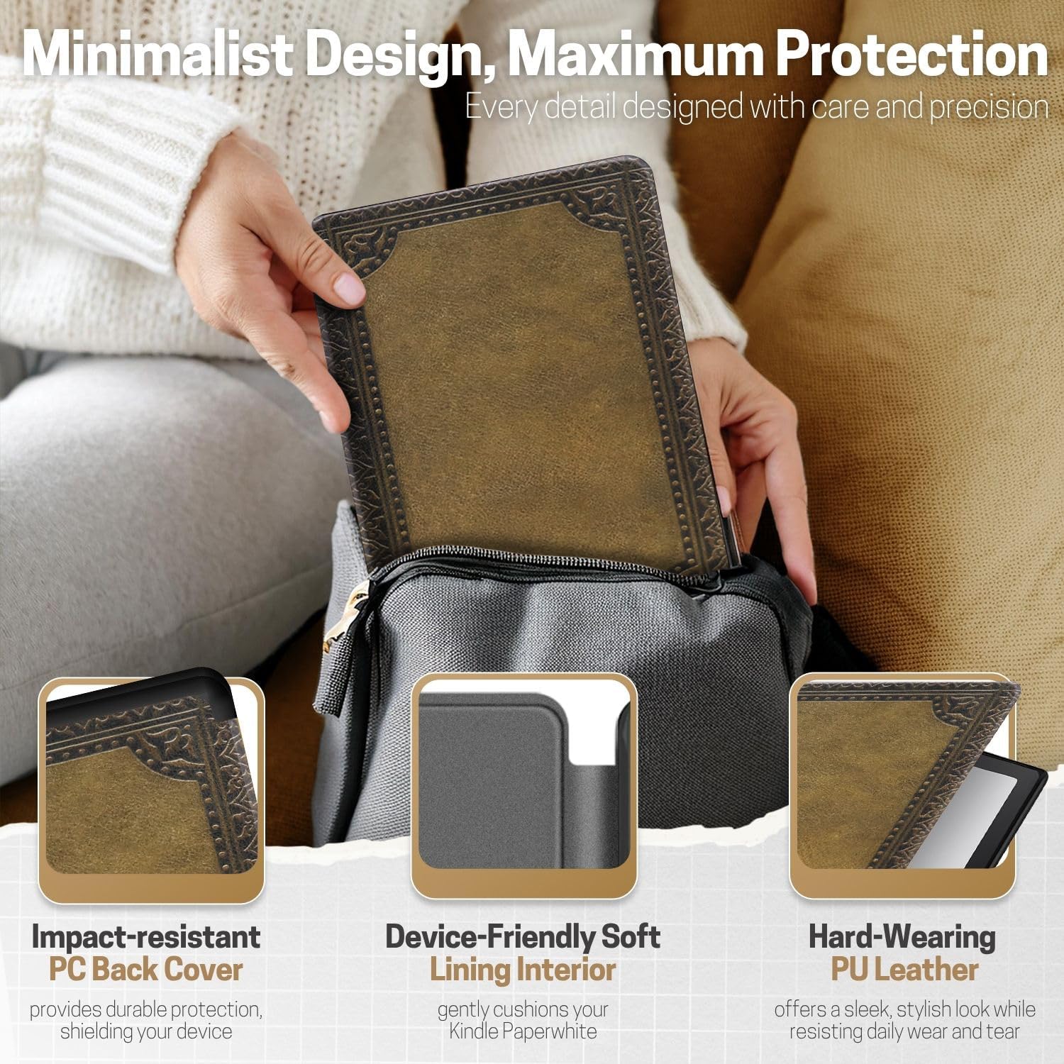 FUNDA PARA KINDLE PAPERWHITE TNP 12ª GENERACIÓN COLORSOFT 7 PULGADAS MARRÓN VINTAGE - 5