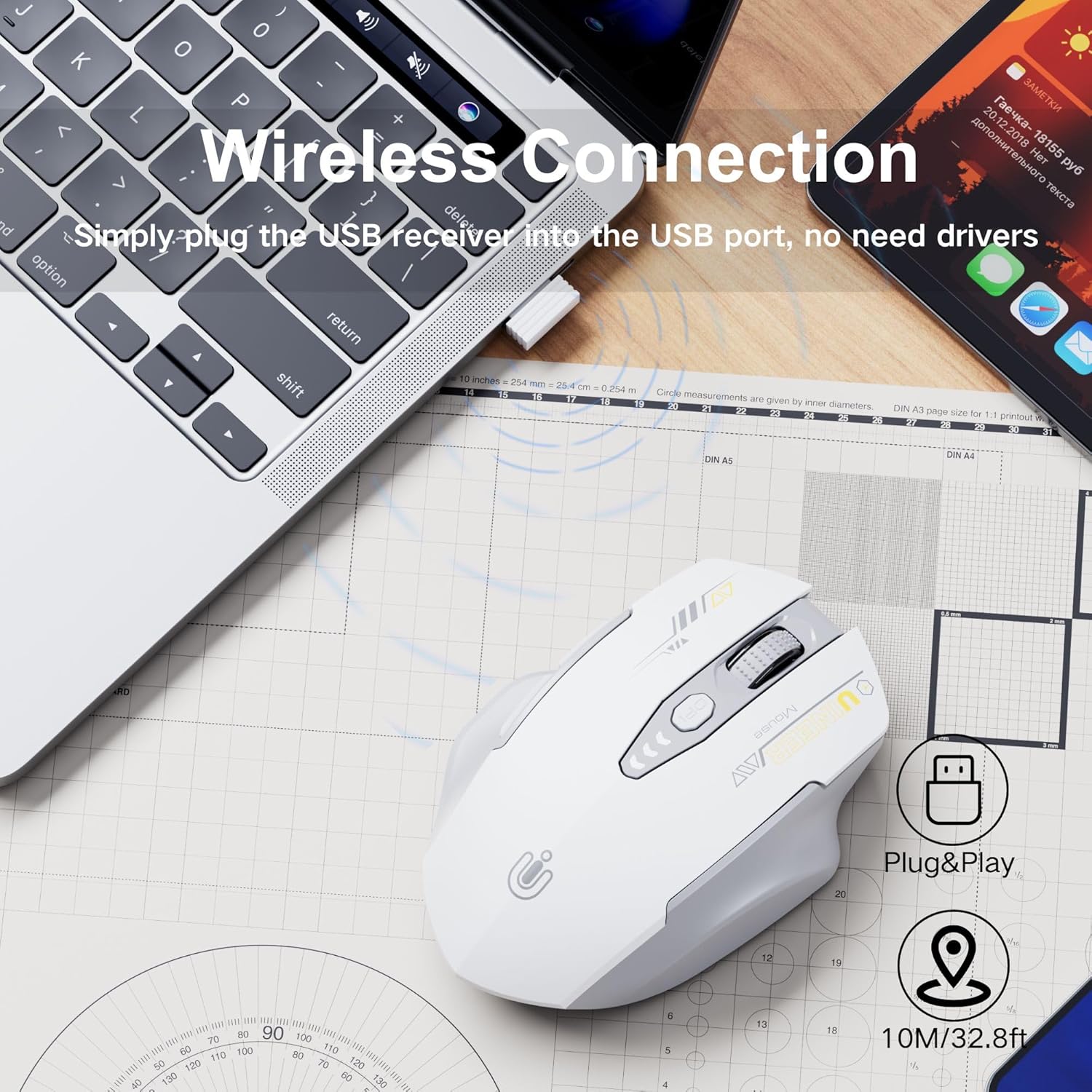 MOUSE INALÁMBRICO UINEER RECARGABLE 2.4GHZ CON INDICADOR DE BATERÍA - 2
