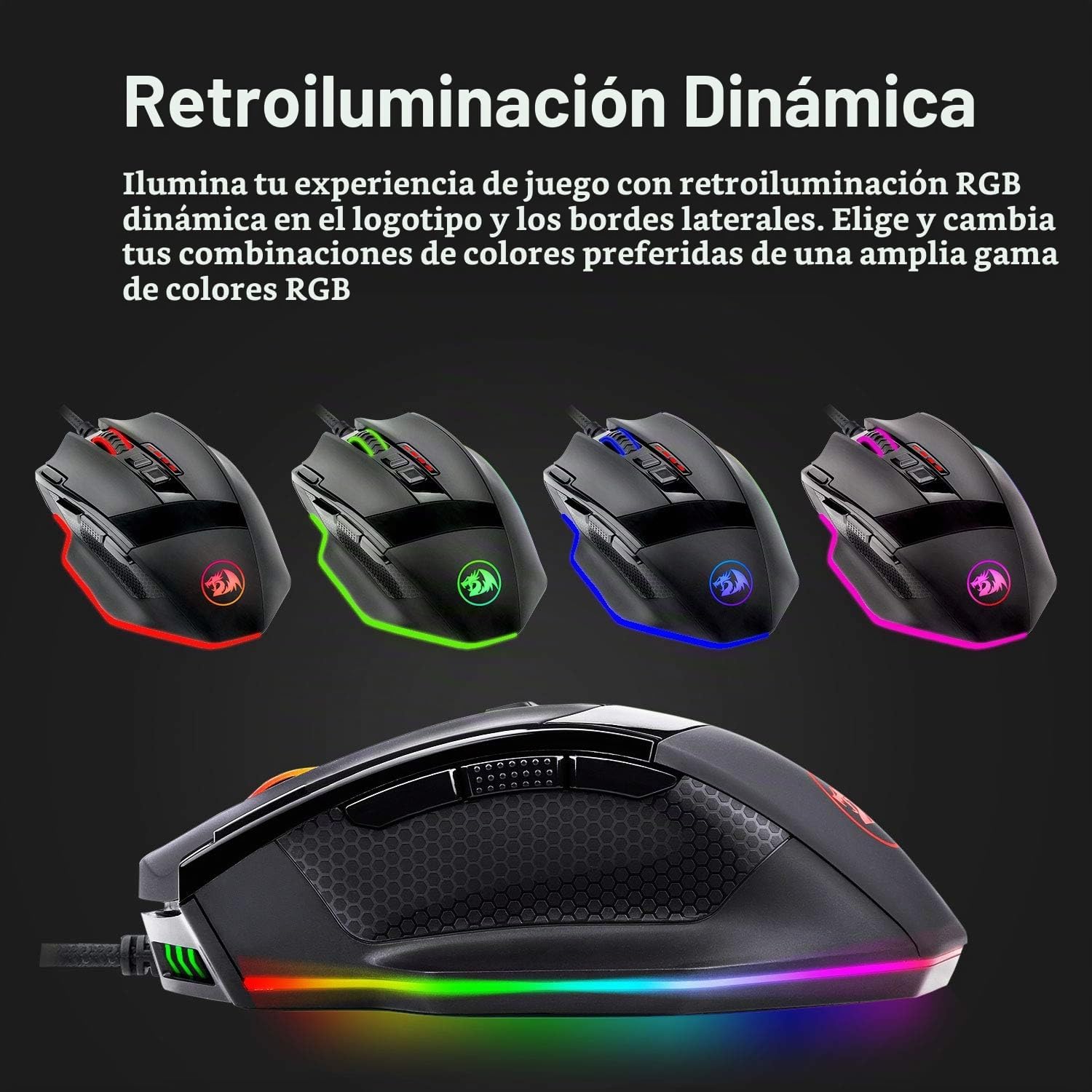 MOUSE GAMER REDRAGON M801 RGB 16000 DPI 9 BOTONES PROGRAMABLES NEGRO - 2
