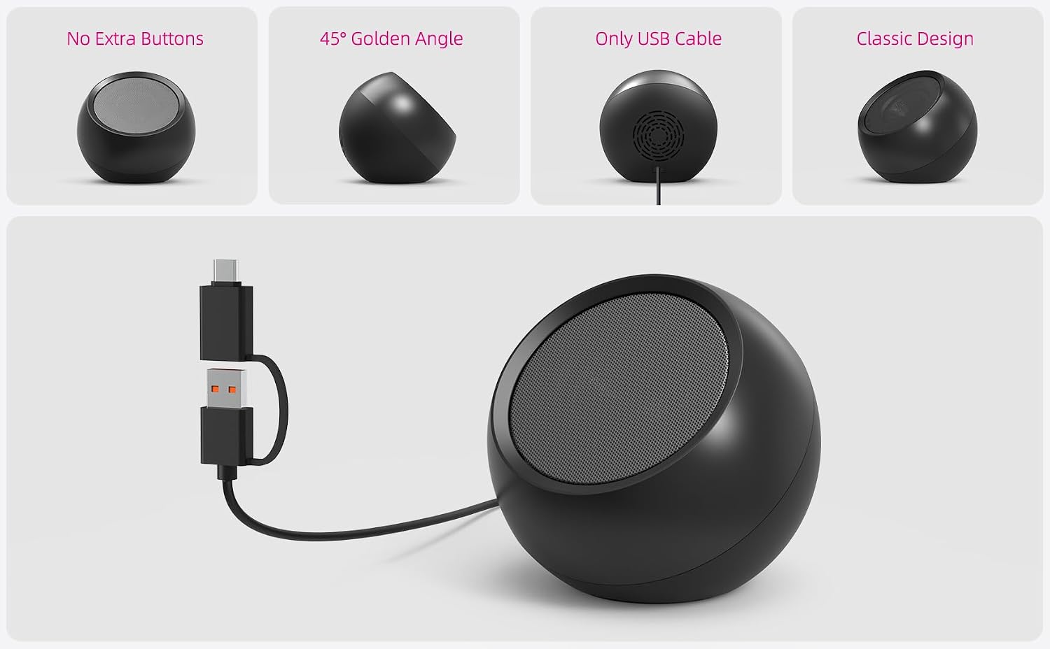 PARLANTE DE COMPUTADORA XKX USB CON ADAPTADOR USB-C, 2.25 PULGADAS, SONIDO CLARO Y GRAVES PROFUNDOS - 5