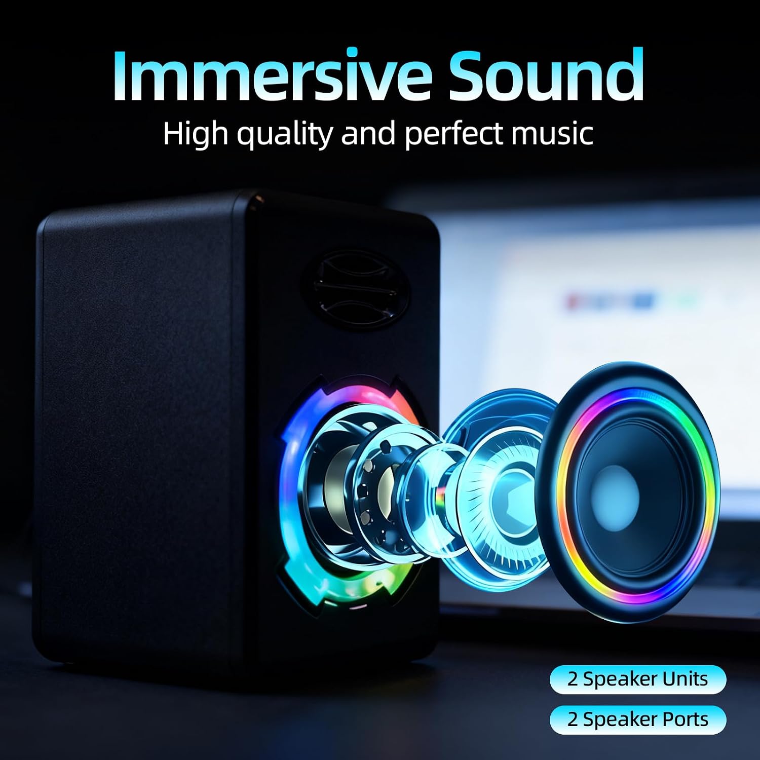 PARLANTES PARA PC ODOPODOP RGB BLUETOOTH 5.0 BARRA DE SONIDO USB NEGRO - 2