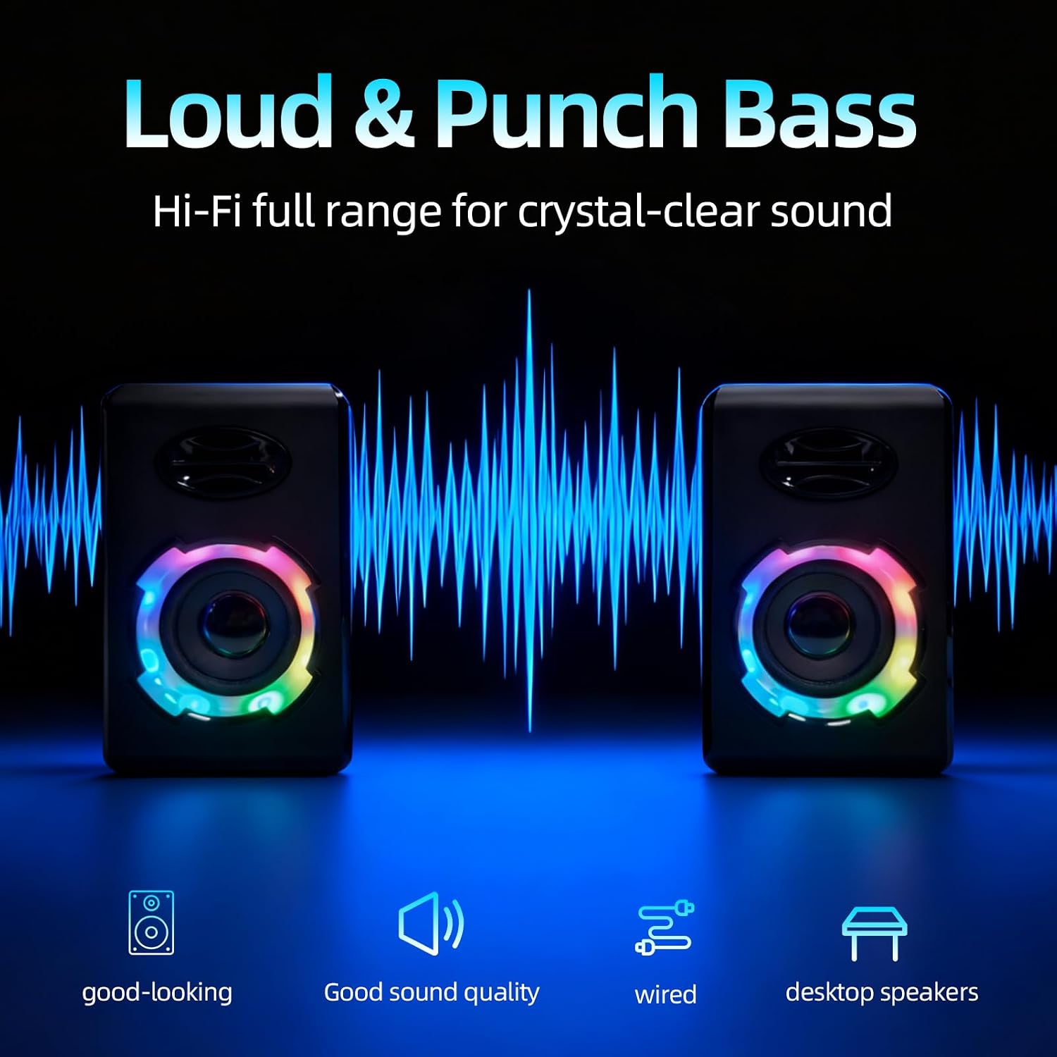 PARLANTES PARA PC ODOPODOP RGB BLUETOOTH 5.0 BARRA DE SONIDO USB NEGRO - 5